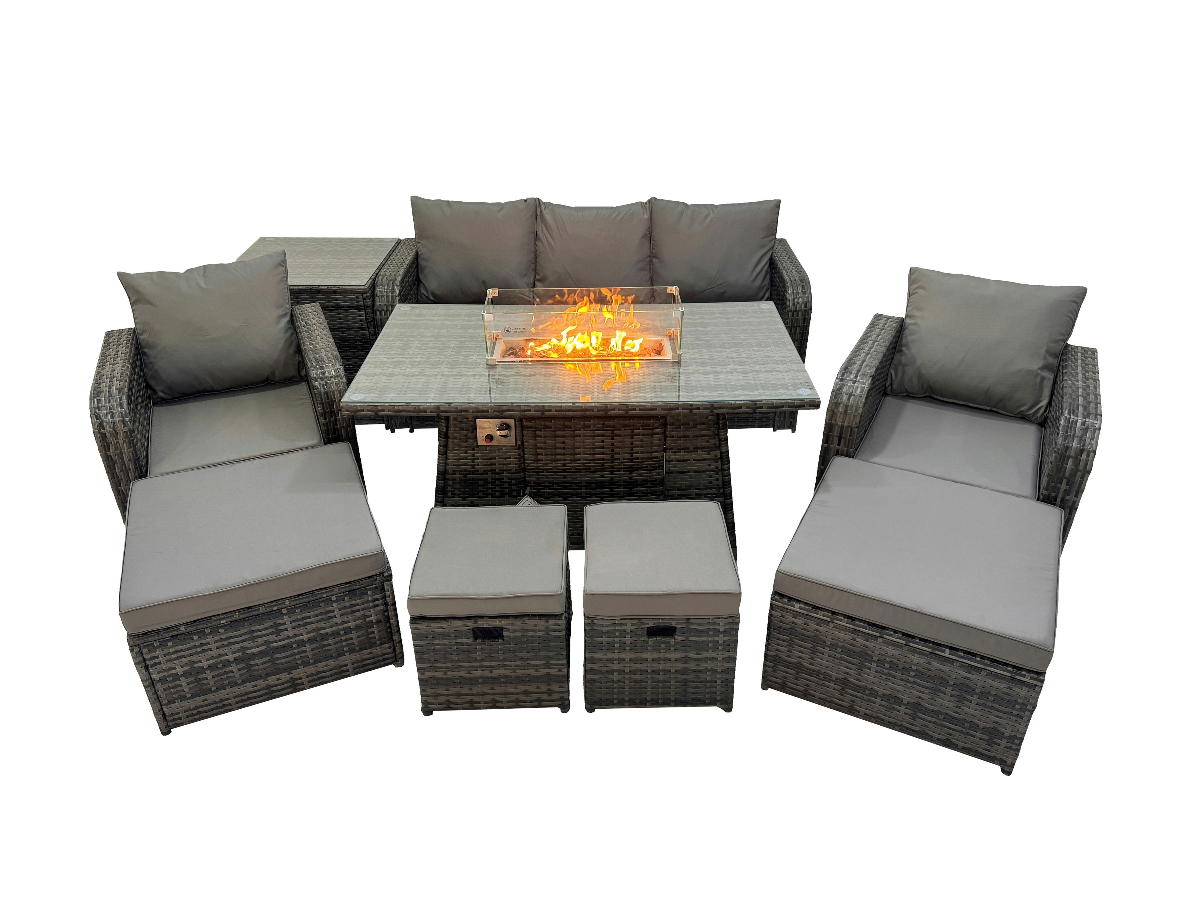 Fimous Dark/Grey Garden Outdoor Rattan Furniture Set Rattan Reclining Chair 3 Seater Sofa With 4 Stools Side Table Mixed