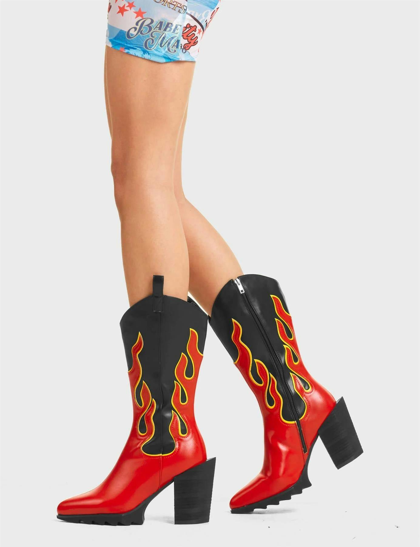 Lamoda Black Temperature Rising Pu Chunky Platform Calf Boots Square Toe Uk 5 - Uk5