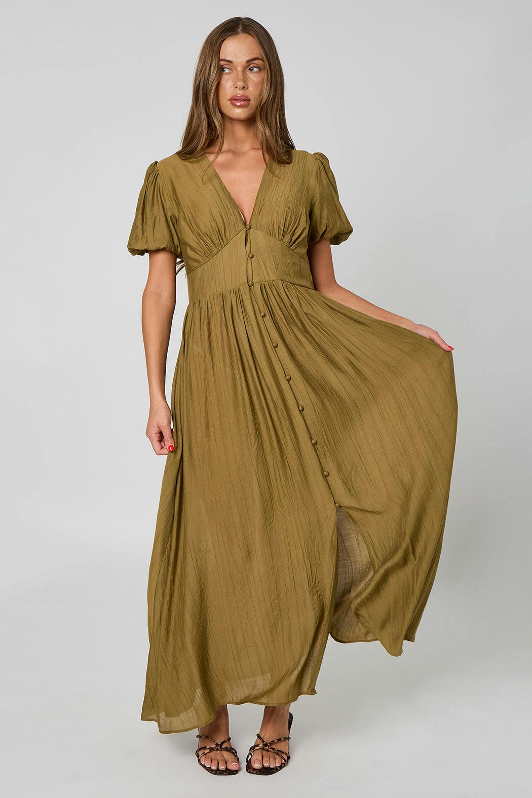 Urban Bliss Khaki Button Front Maxi Dress - 14