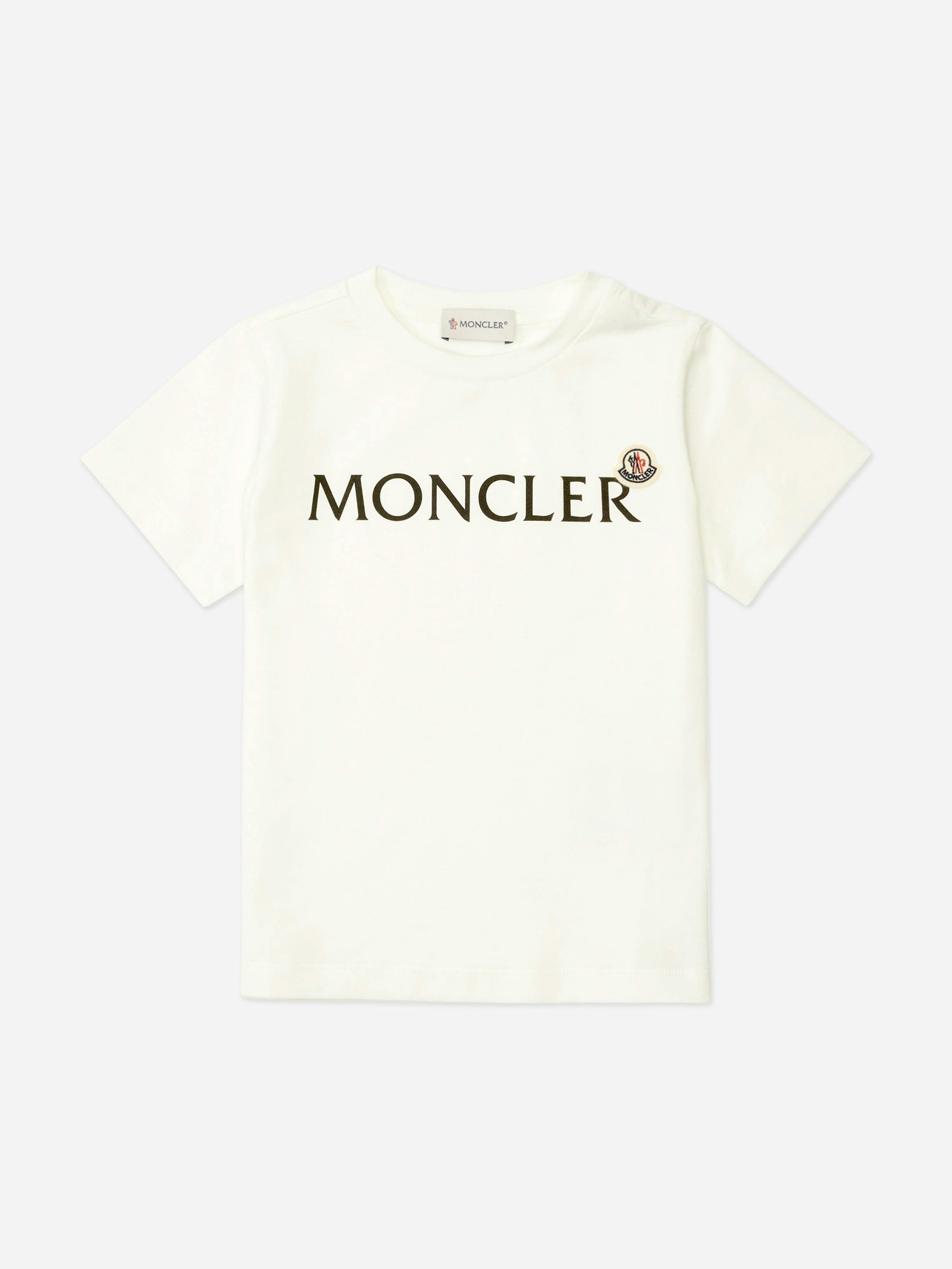 Moncler Enfant Boys Ivory Cotton Logo T-Shirt In - 8 Yrs