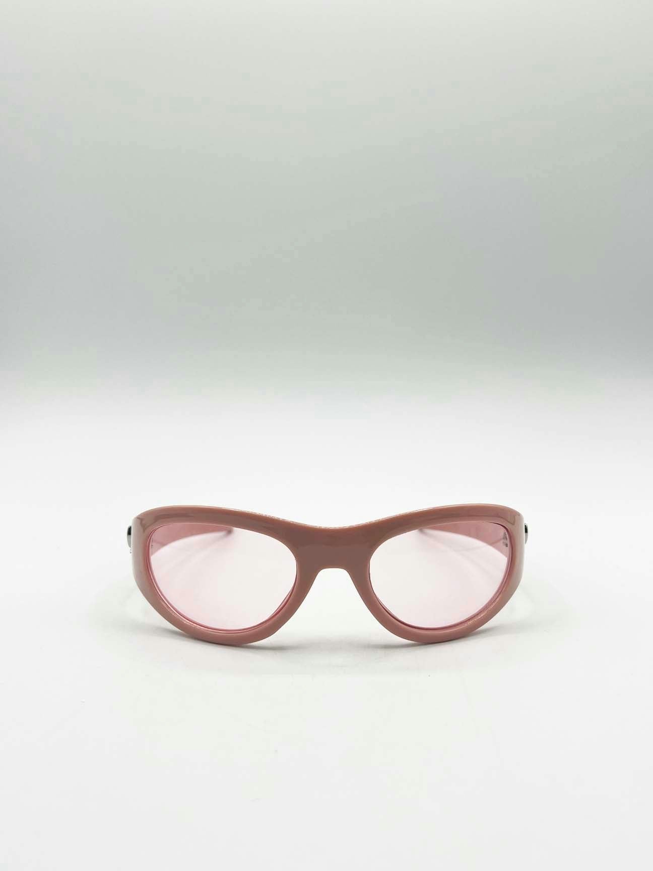 Svnx Pink Wrap Around Racer Bow Sunglasses In - One Size