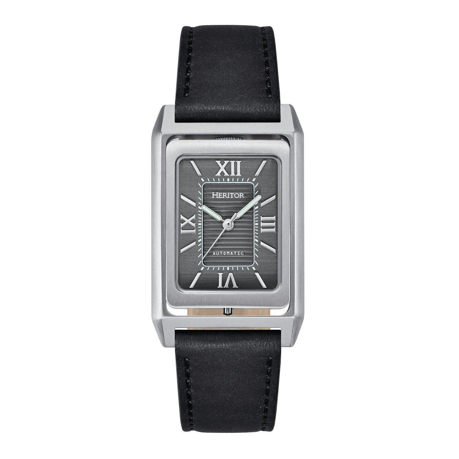 Heritor Automatic Black/Silver Esteban Leather Band Watch