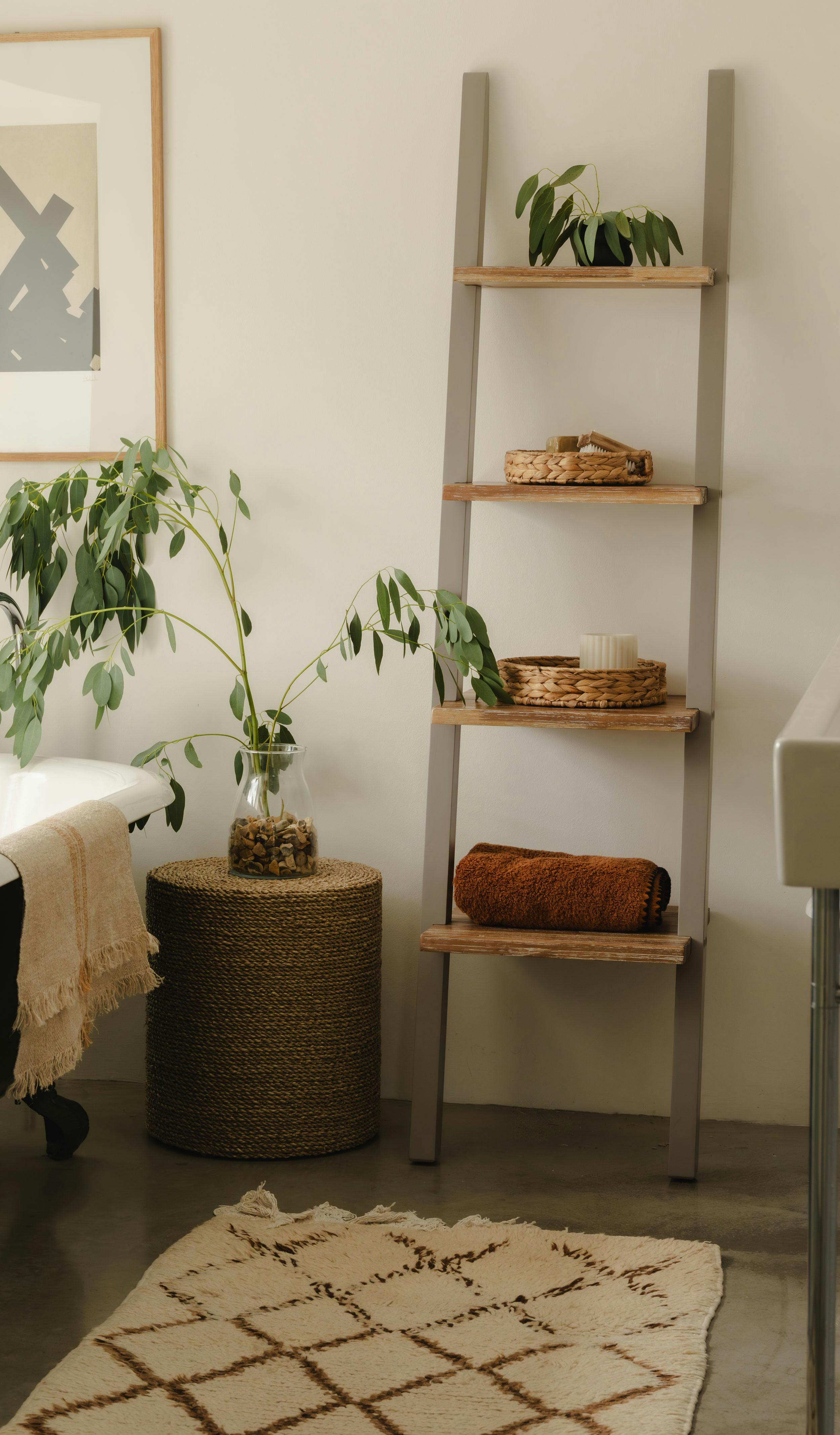 Statement Furniture Grey Florence Ladder Shelf Wooden Shelving Unit Lean-Up Shelf - Dove