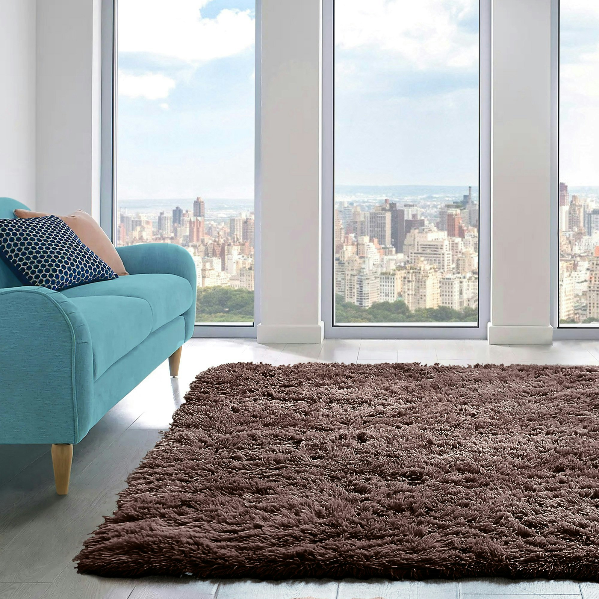 Home Republic Brown Alaska Sponged Shaggy Rug - 60 X 110
