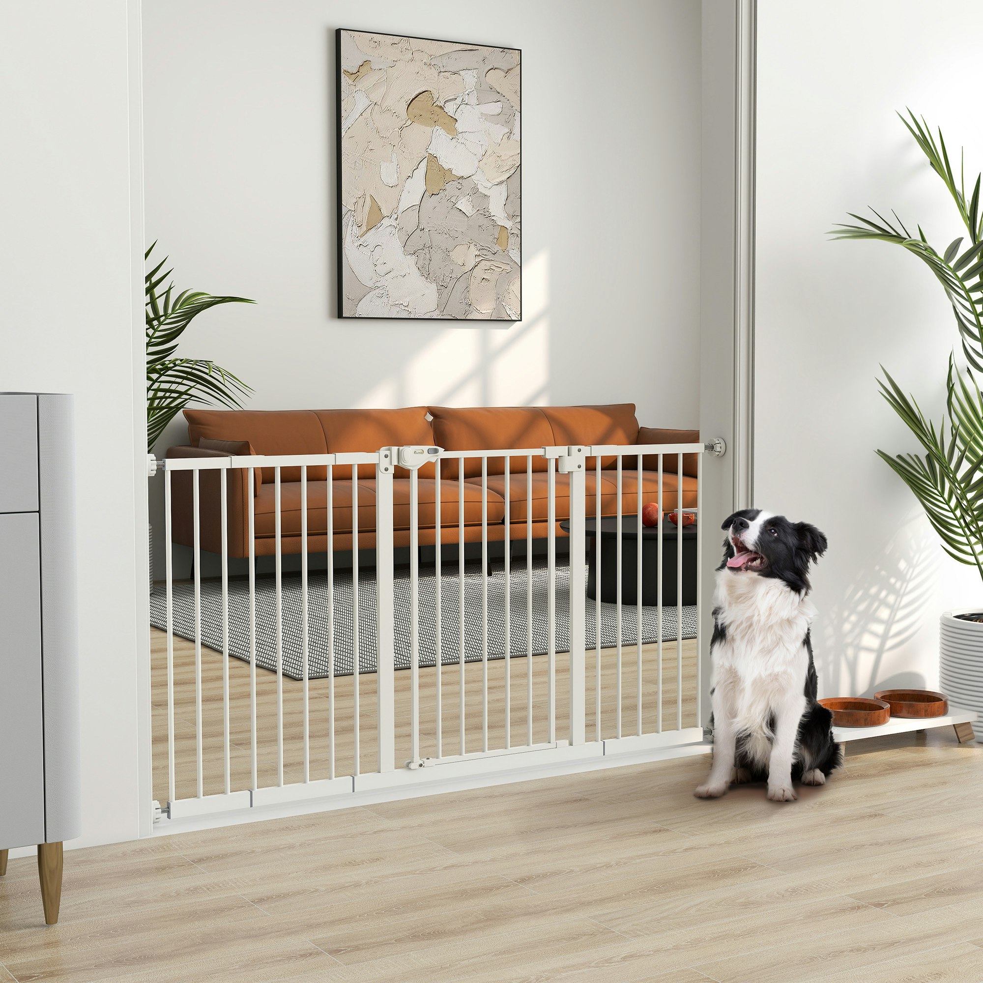 Pawhut White Dog Gate Stair Gate Pressure Fit Pets Barrier Auto Close 74-148Cm Wide In - Image 4