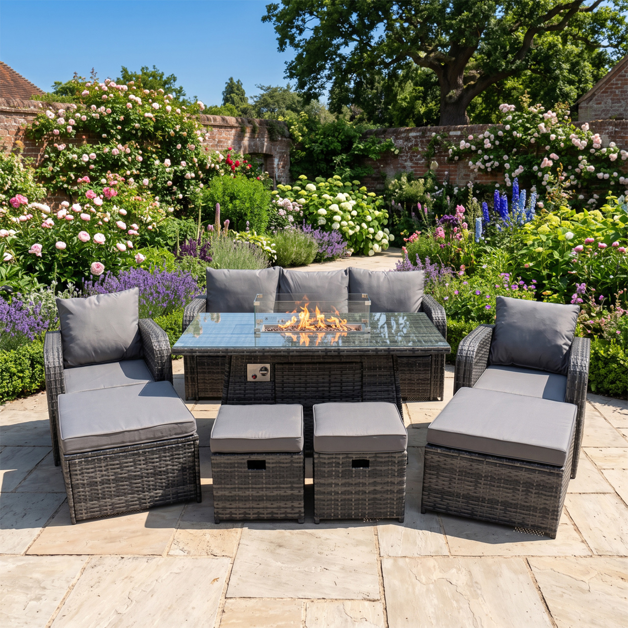 Fimous Dark/Grey Garden Outdoor Rattan Furniture Set Rattan Reclining Chair 3 Seater Sofa With 4 Stools Mixed