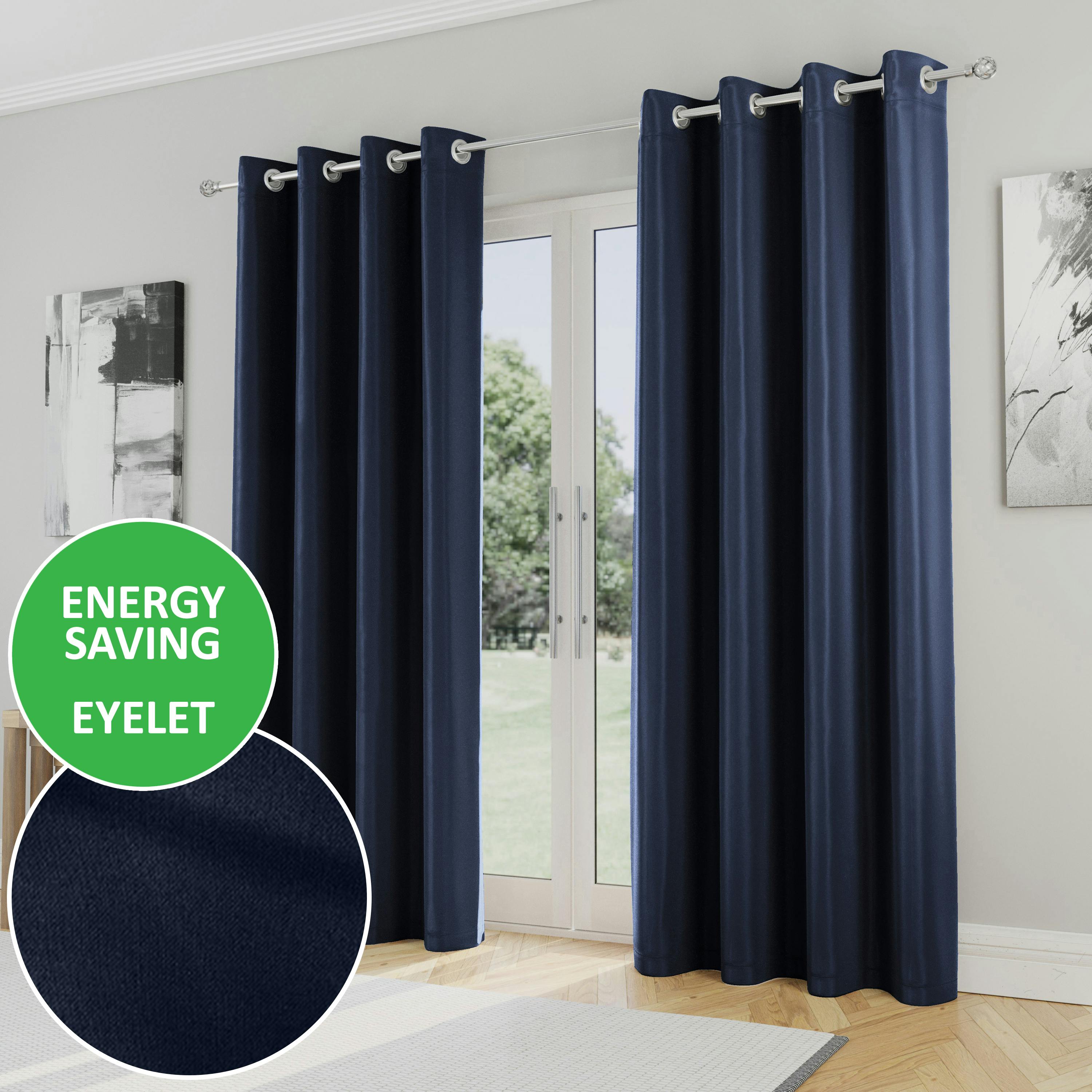 Rackhams Light Navy Plain Supersoft Thermal Room Darkening Eyelet Curtain - Pair For Living Room & Bedrooms - 46" (117Cm) Width X 54" (137Cm) Drop
