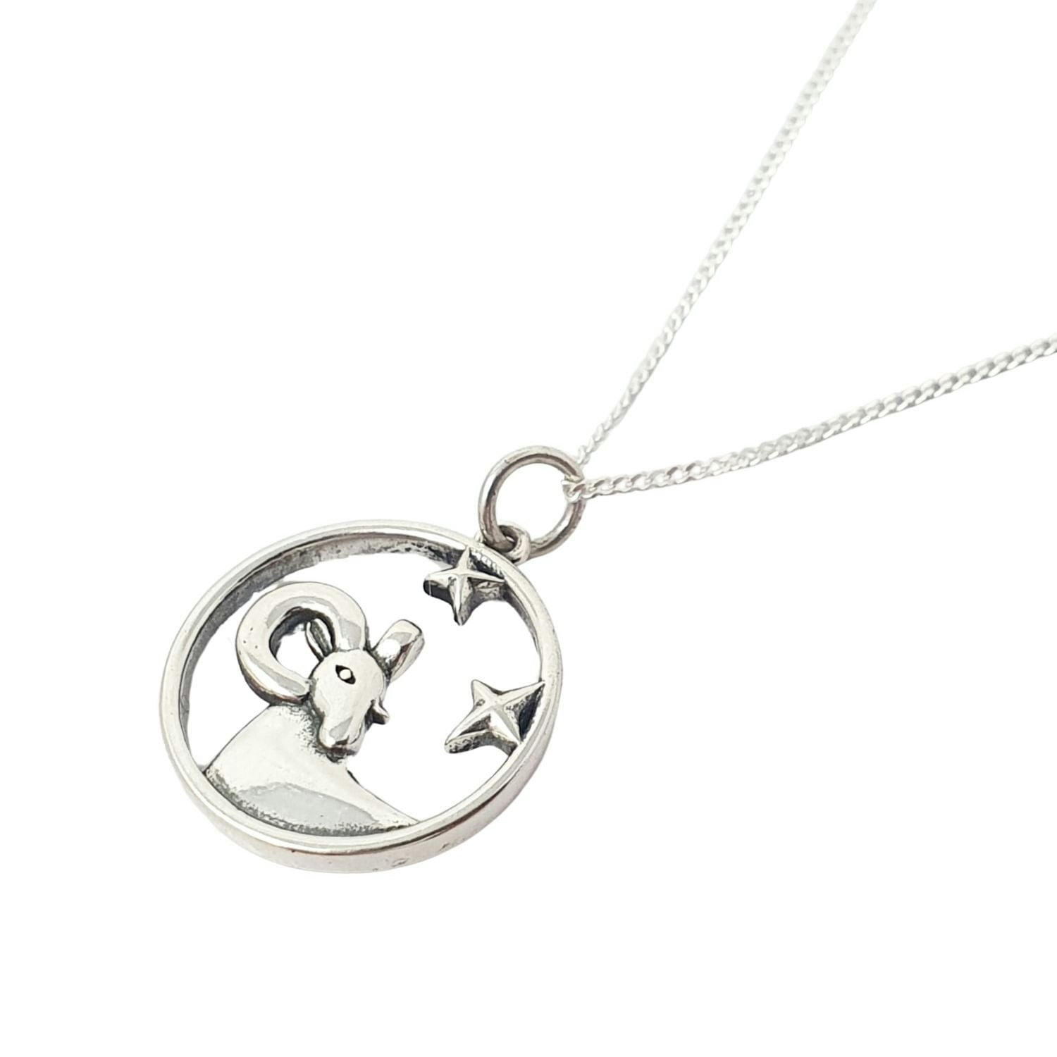 Harfi Silver Aries Zodiac Horoscope Charm Sterling Necklace
