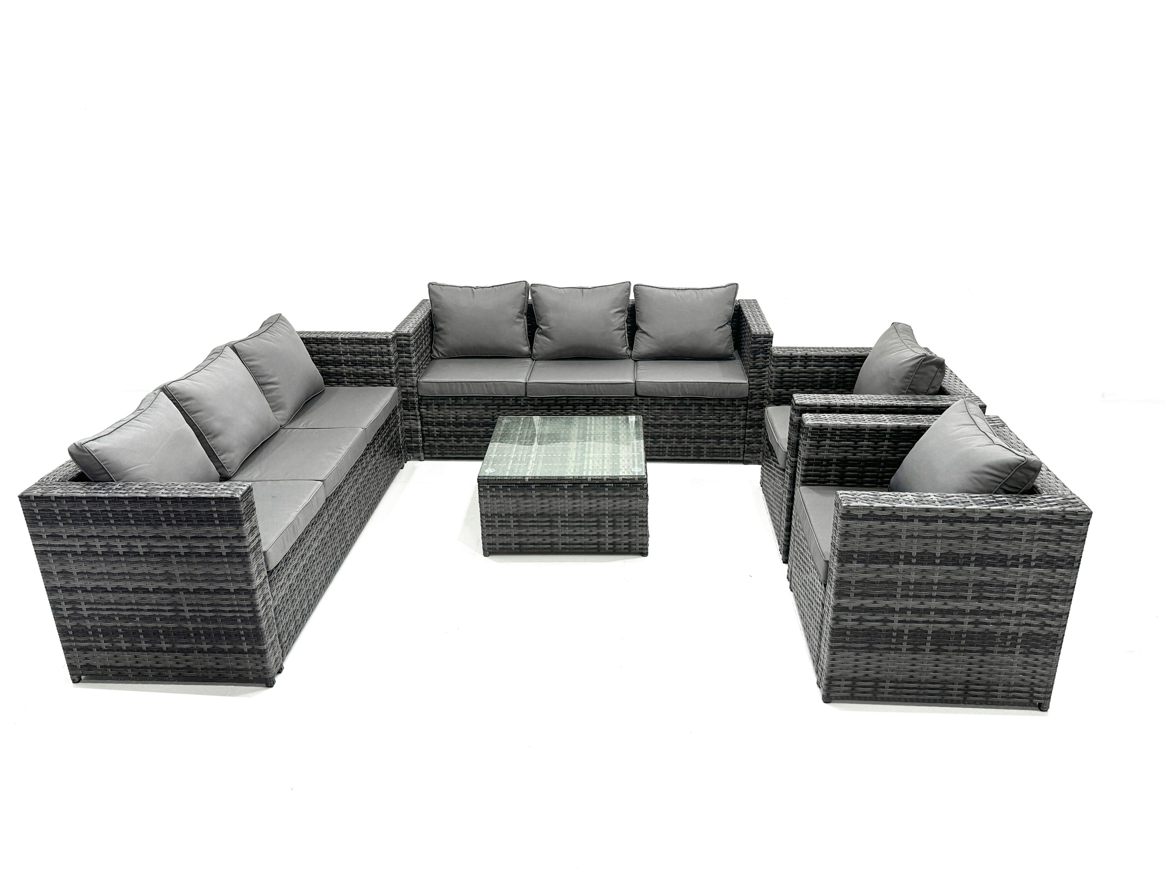 Fimous Dark/Grey 8 Seater Outdoor Rattan Garden Furniture Lounge Sofa Chair Table Set In