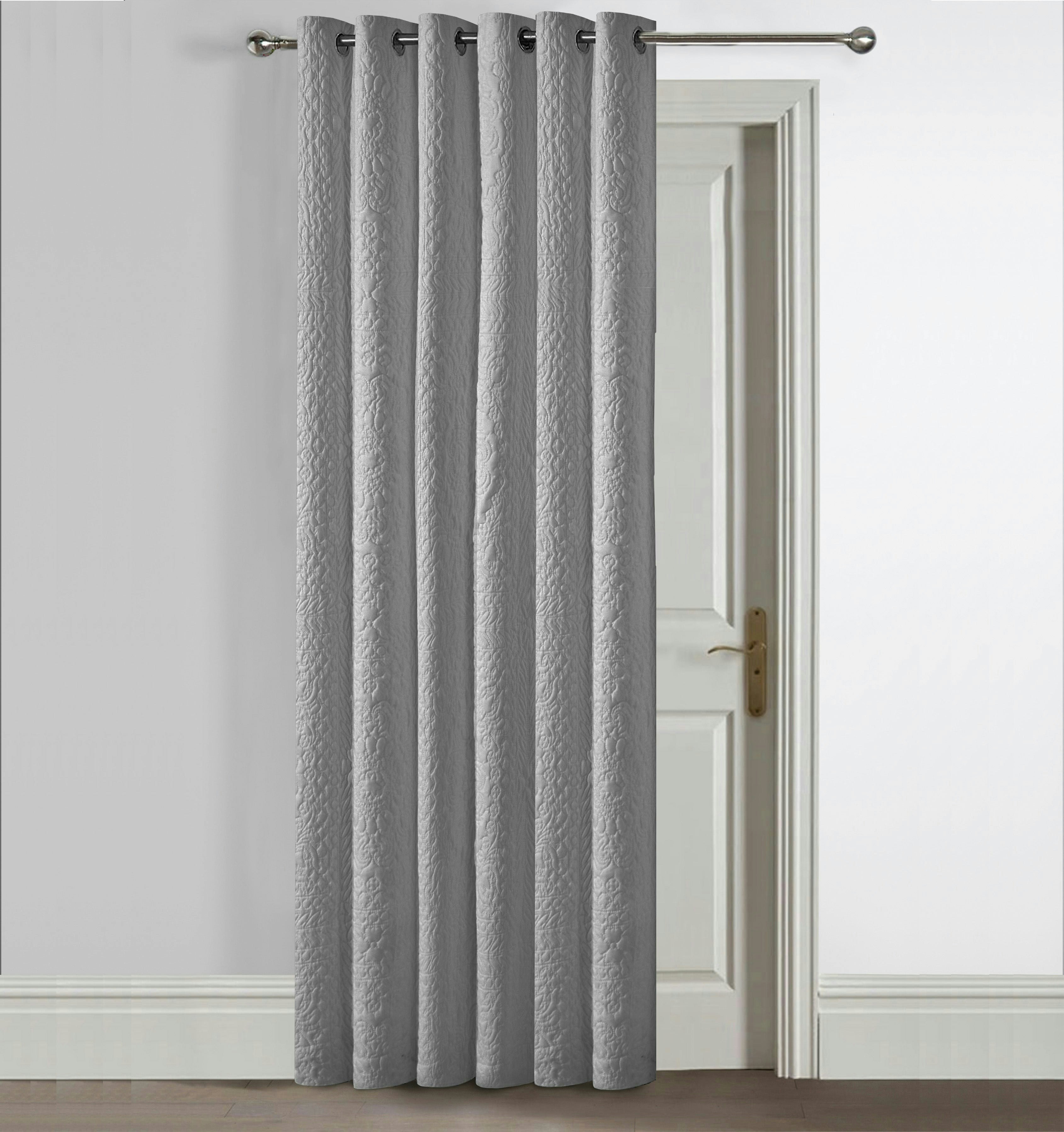 Velosso Grey Winchester Quilted Pinsonic Blackout Door Curtain Panel - 117Cm X 213Cm