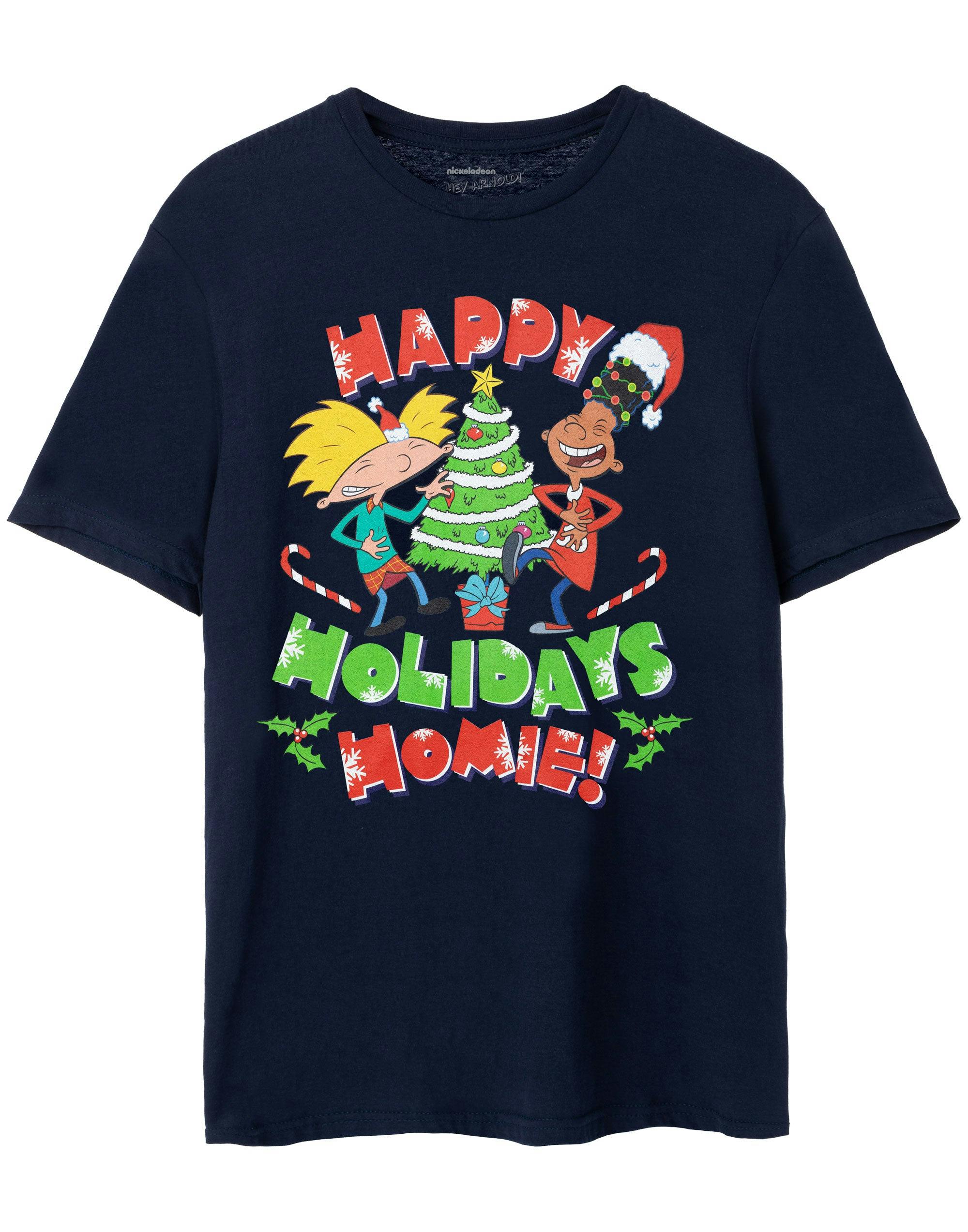 Vanilla Underground Men's Blue Hey Arnold Happy Holidays Homie Short Sleeved T-Shirt - Large