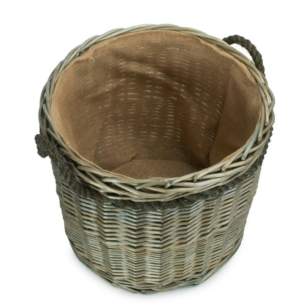 Red Hamper Red/Brown Hamper Antique Wash Round Wicker Log Basket - Small