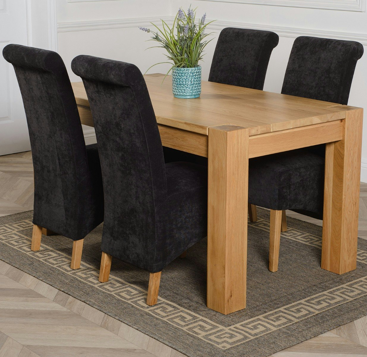 That's Furniture Black Kuba Medium Oak Dining Table With Montana Fabric Chairs - 4 Chairs