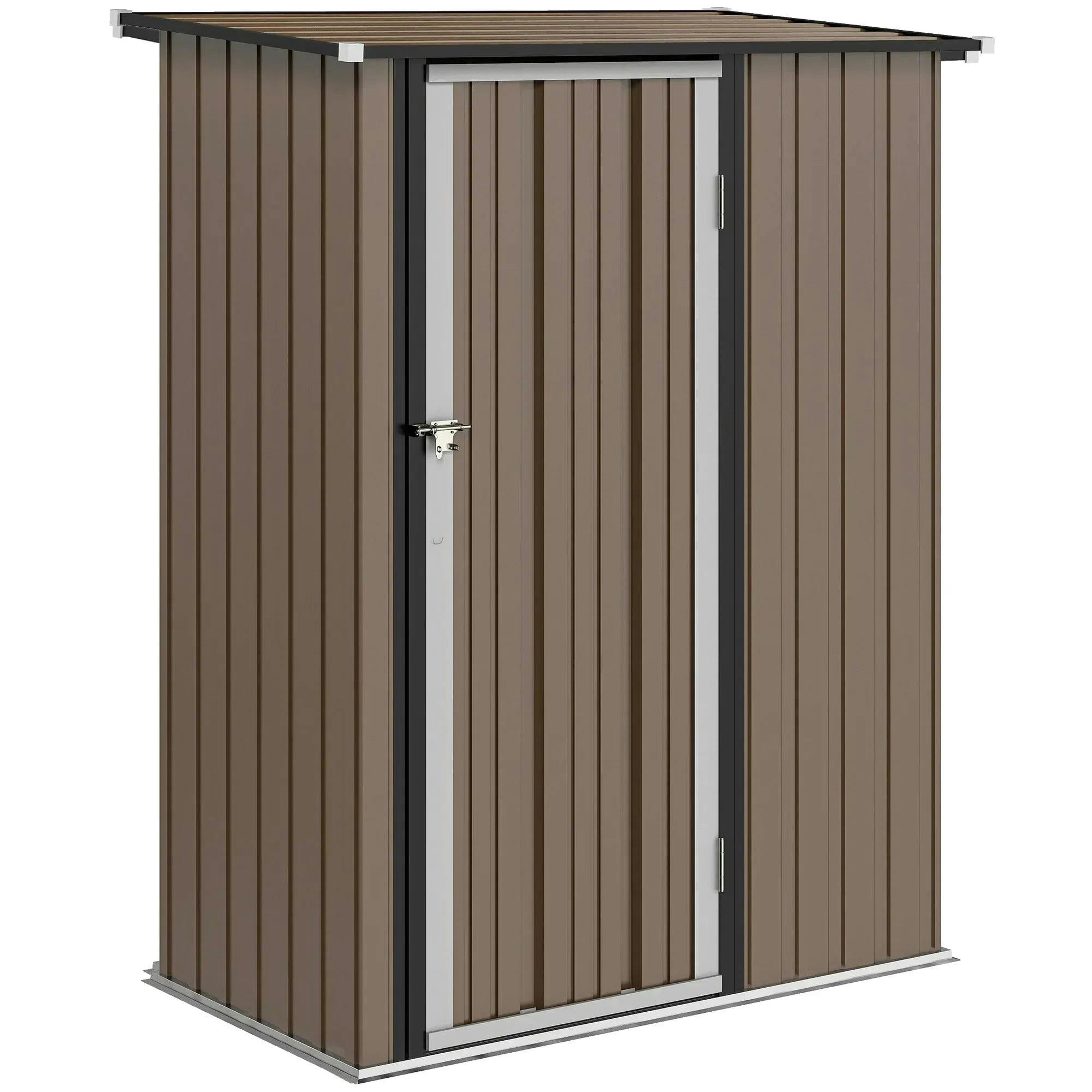 Rackhams Brown 5Ft X 3Ft Garden Storage Shed, Outdoor Metal Shed With Sloped Roof, Lockable Door For Tools, Equipment, - Image 7