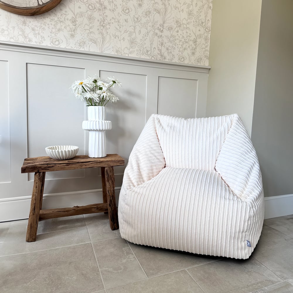 Rucomfy Ivory Indoor Large Snuggle Bean Bag Chair - Adults Jumbo Cord