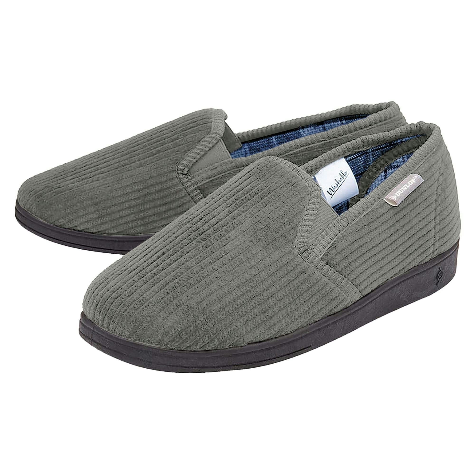 Dunlop Men's Tartan Lined Slippers With Memory Foam - Charcoal Size 8 Uk