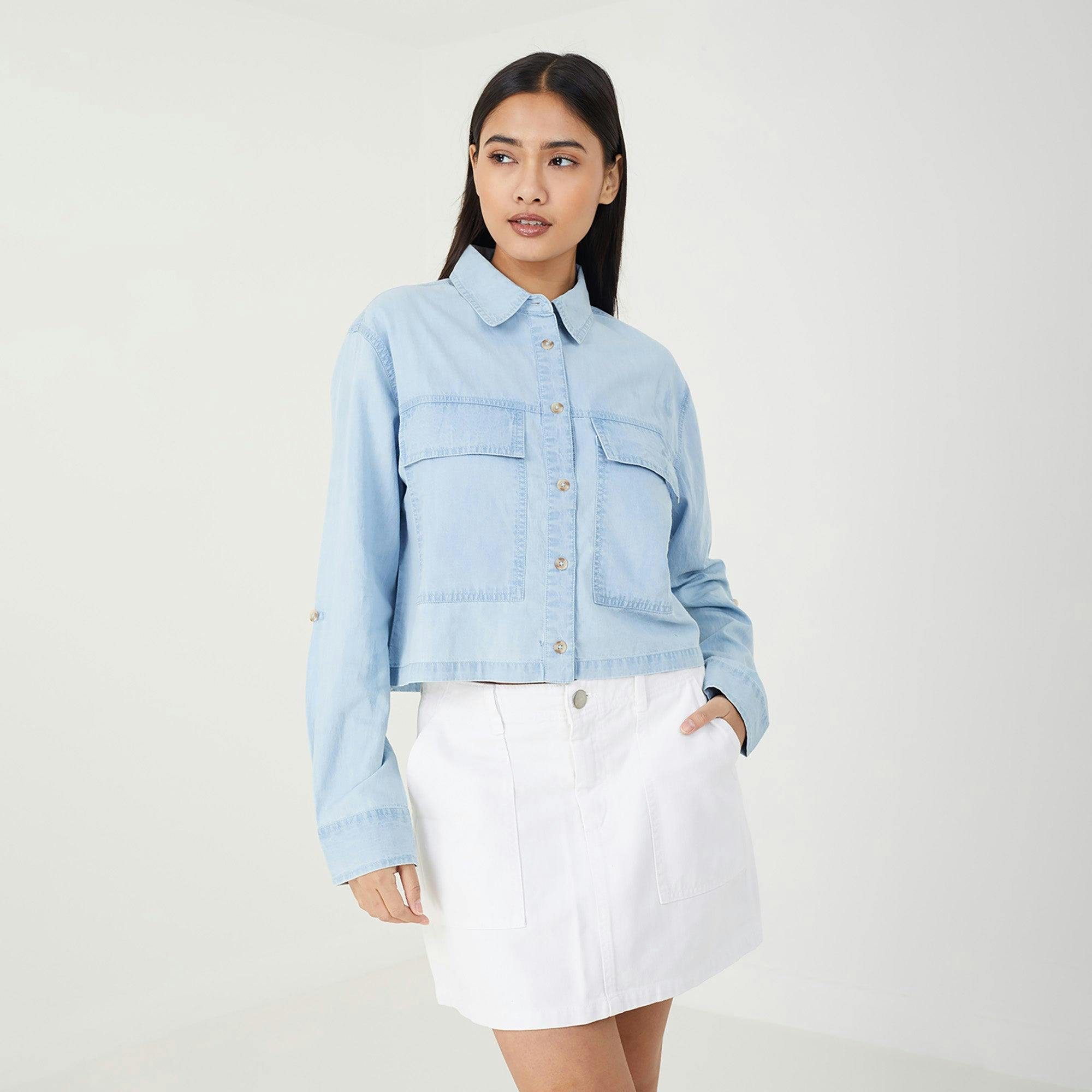 Brave Soul Blue Long Sleeve Denim Shirt - Xl