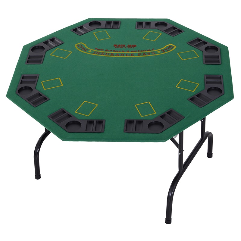 Rackhams Green/Black 8 Player Folding Games Poker Table Chip Cup Holder Steel Base - Mdf, Lint Felt, Abs, Steel 120Cmx120cmx70cm
