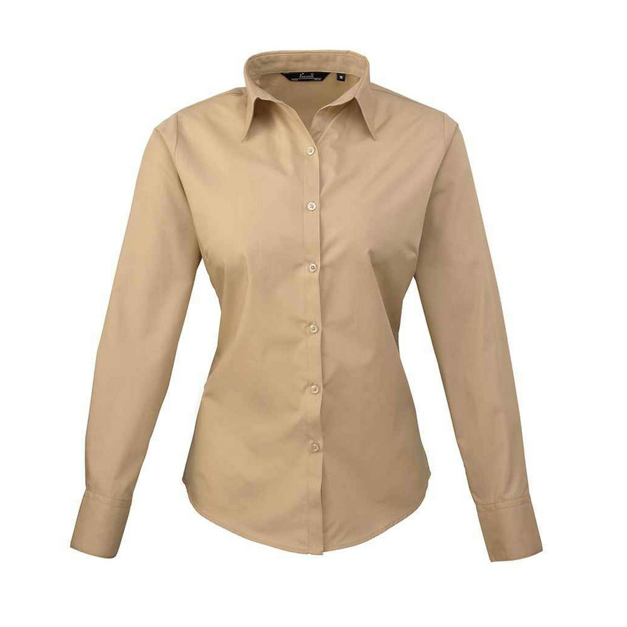 Premier (20 Uk, Khaki) Womens/Ladies Long-Sleeved Shirt - Image 3