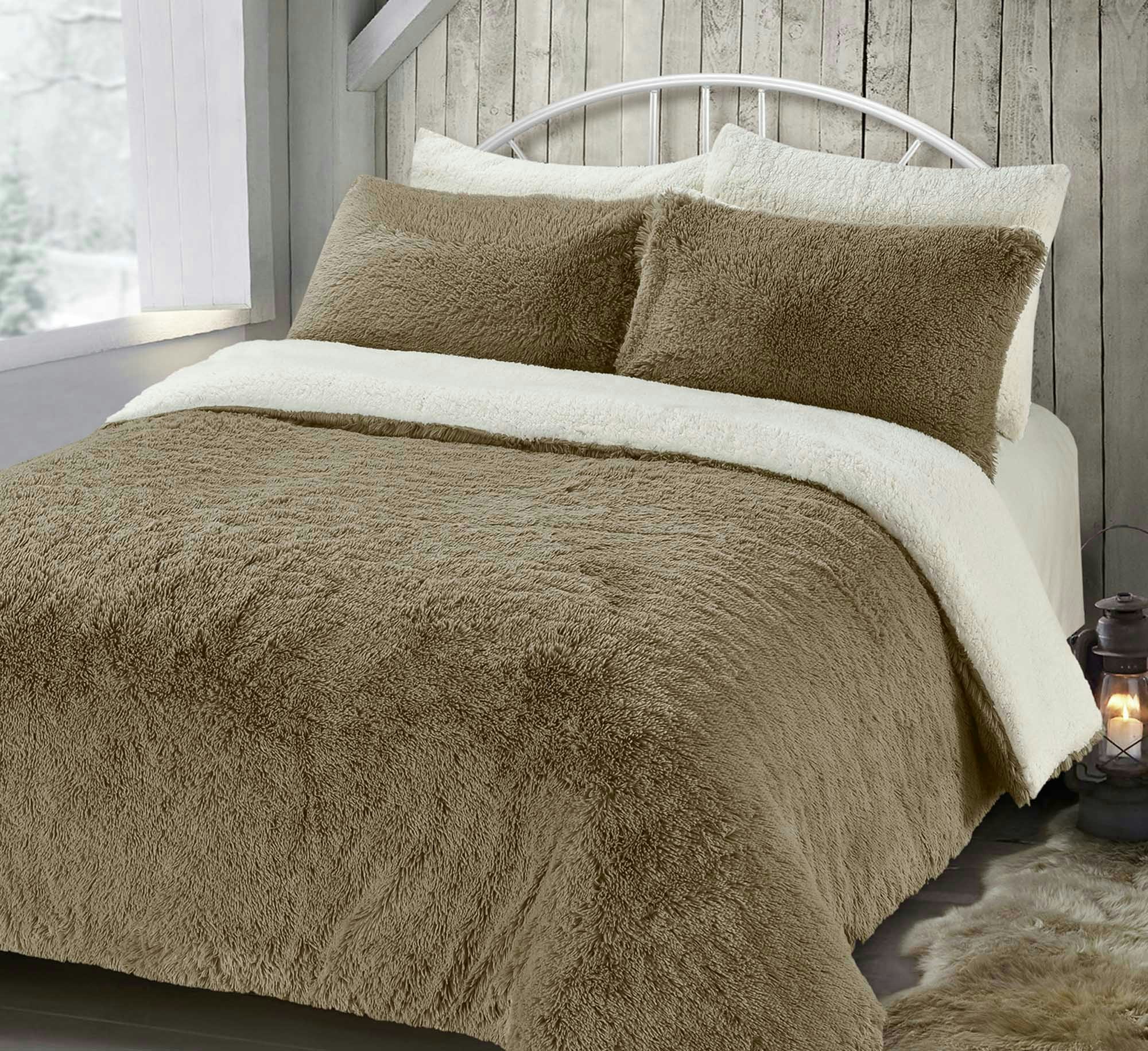 Velosso Alaska Shaggy Faux Fur Fluffy And Warm Fleece Duvet Cover Set - Taupe - Single