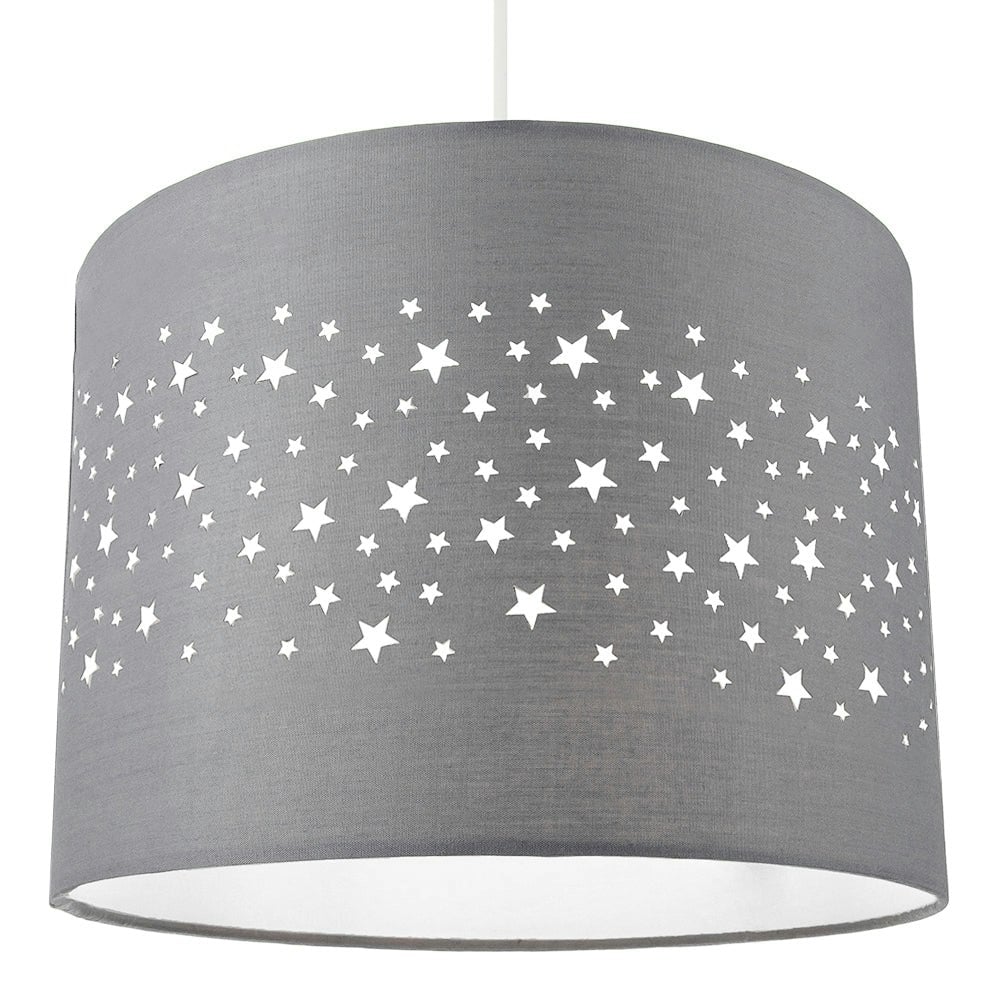 Happy Homewares Grey Stars Decorated Children/Kids Soft Cotton Bedroom Pendant Or Lamp Shade