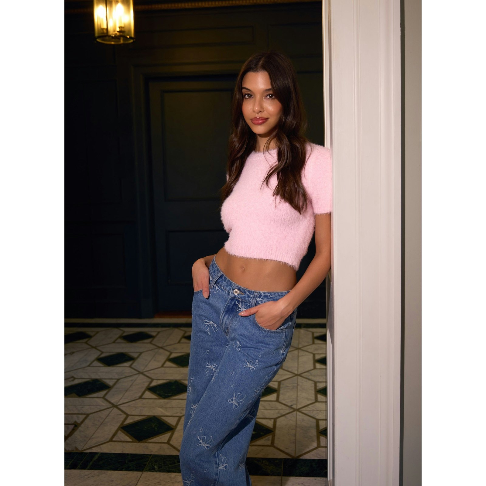 Pink Vanilla Short Sleeve Fluffy Knit Jumper - S-M
