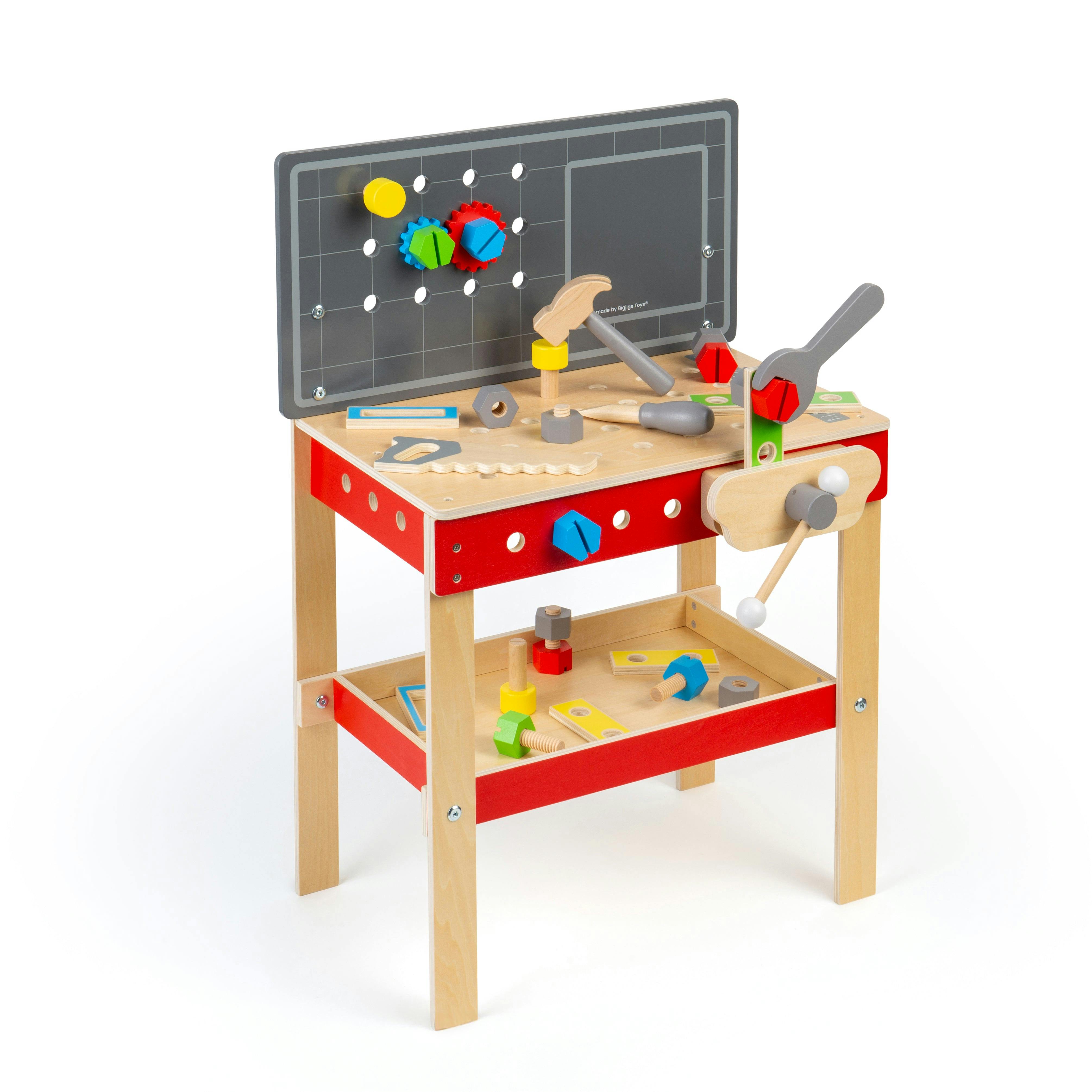 Bigjigs Toys Workers' Workbench | 34Pcs Wooden Construction Tool Bench