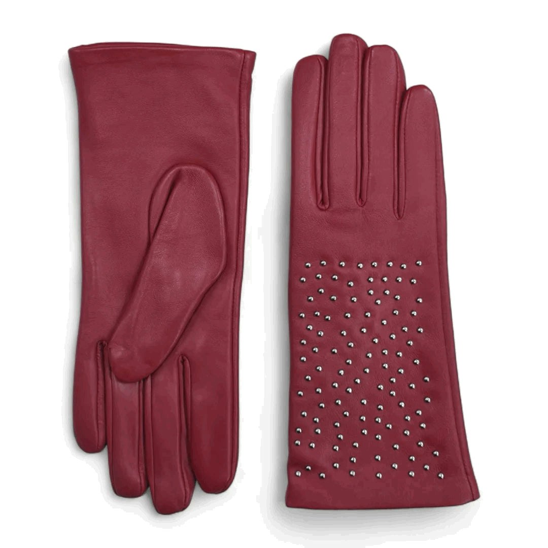 Infinity Leather Women's Red ’S Leather Studded Wool Lining Fashion Gloves - Medium