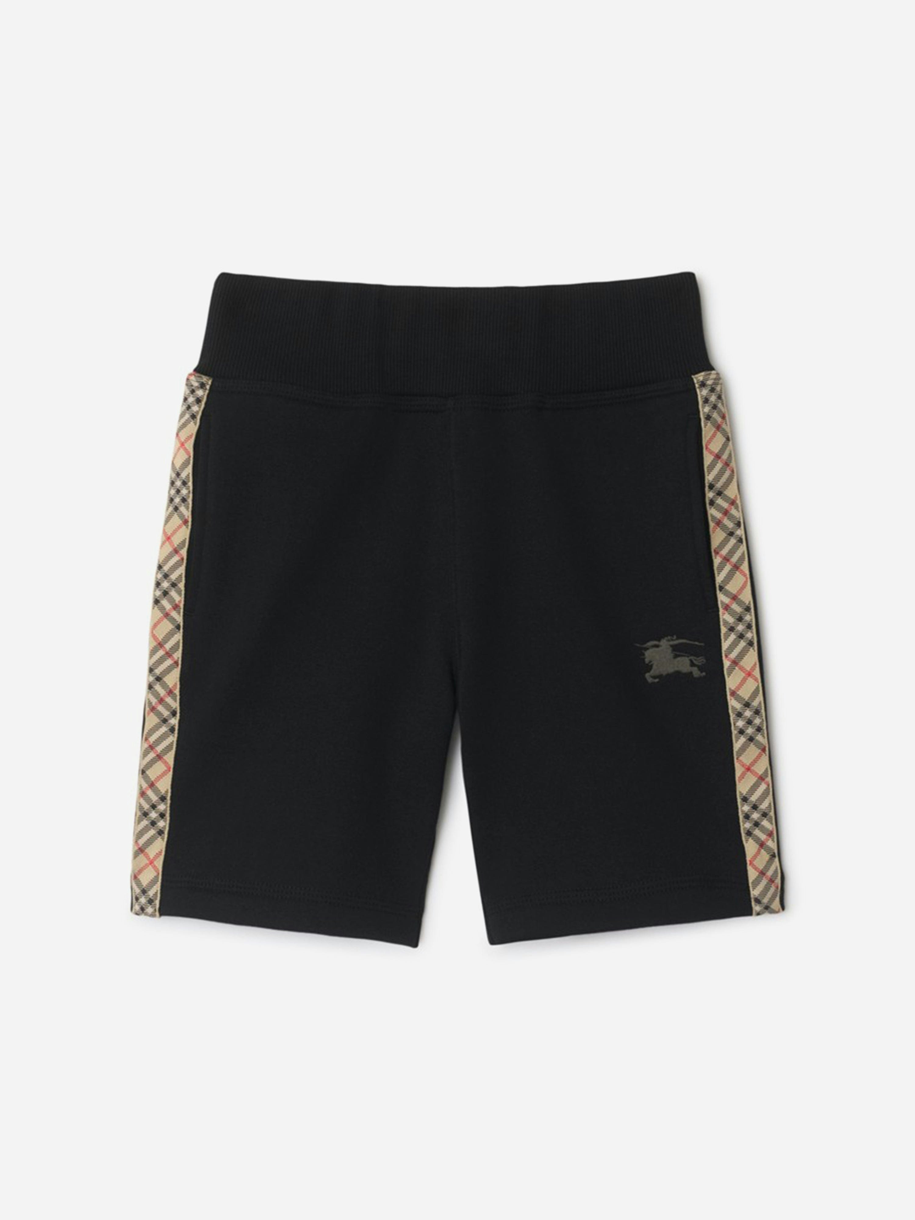 Burberry Kids Boys Black Burberry Benny Check Tape Shorts In - 14 Yrs