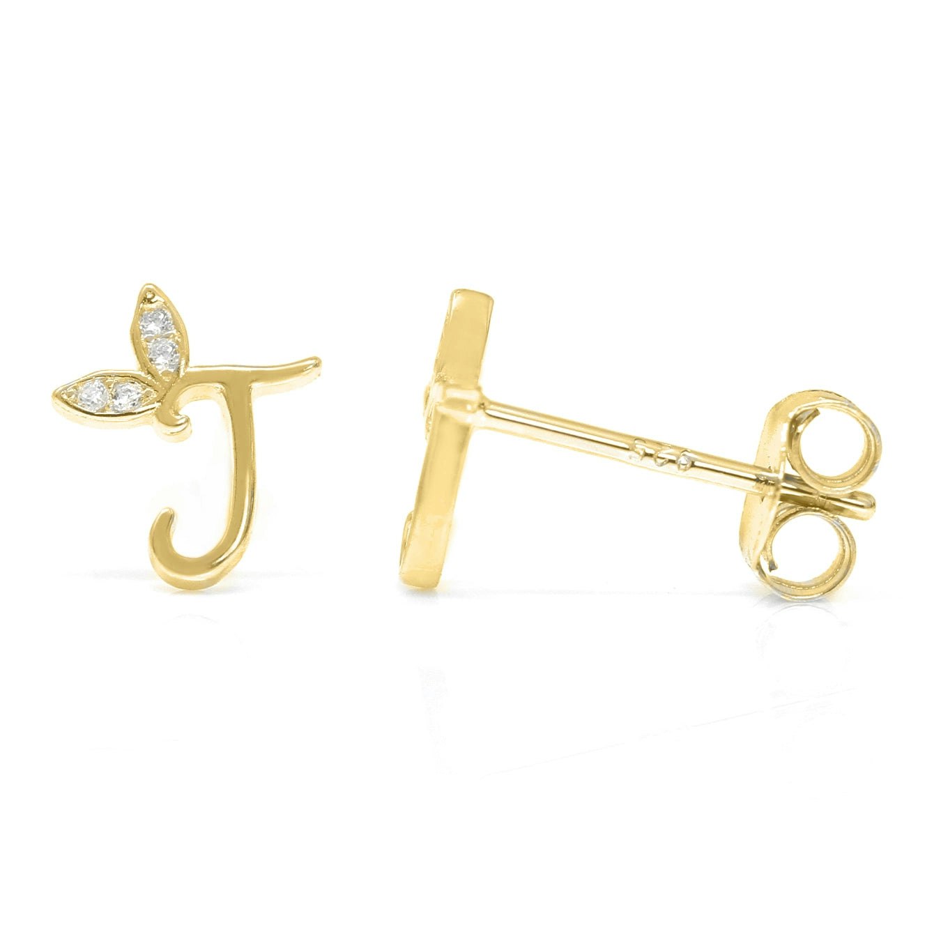 Say It With Yellow/Gold Winged Initial Earrings - Plated - J