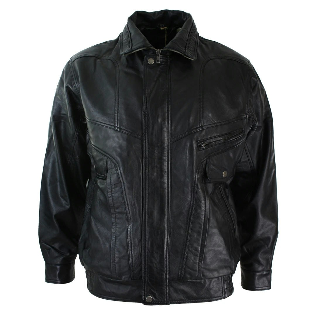 Infinity Leather Men's Black Leather Company Classic Bomber Nubuck Leather Jacket - 5XL