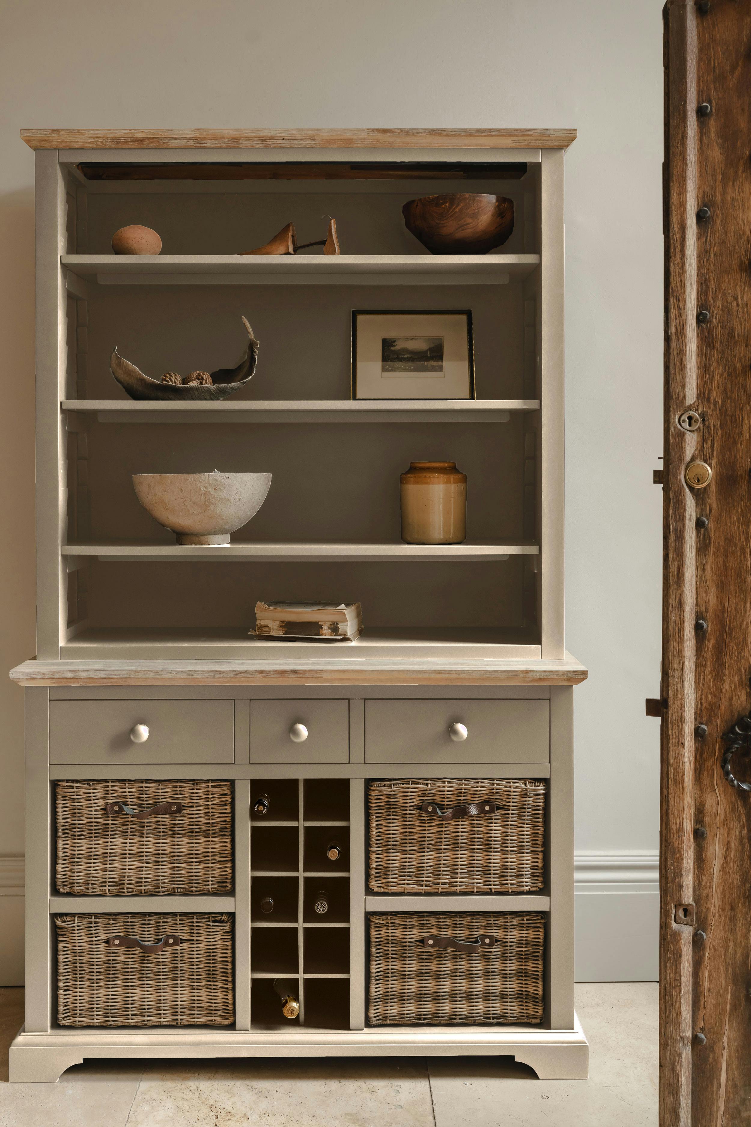 Rackhams Beige Florence Display Cabinet With Shelves, Wine Rack And Storage Baskets - Truffle,