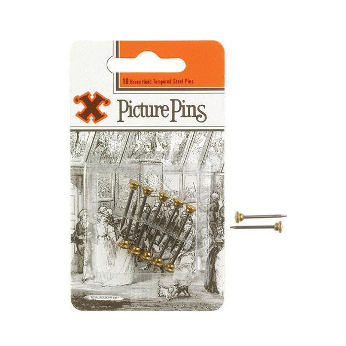 X Light Brass Head Picture Pins 10Pk - One Colour - One Size - One Colour