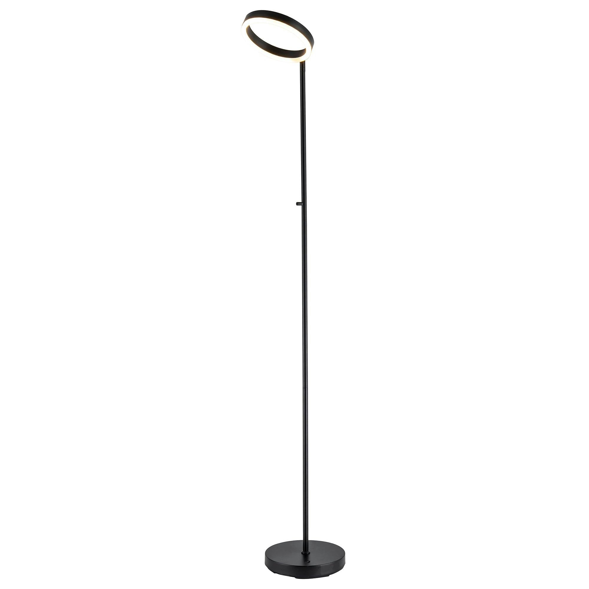 Rackhams Black Modern Led Halo Ring Floor Lamp In Matte With Cct Dimmer Button