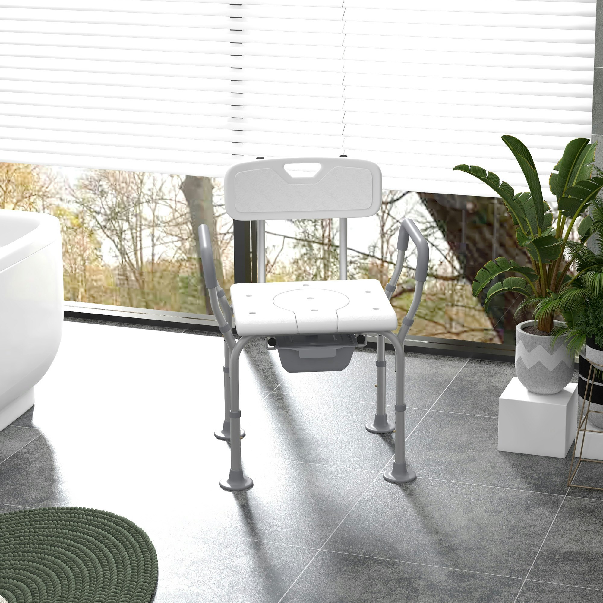 Homcom 3-In-1 Shower Chair Adjustable Bedside Commode Toilet Seat