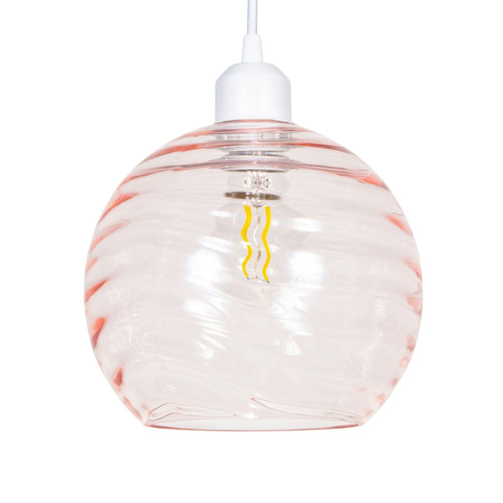 Happy Homewares Pink Modern Designer Circular Ribbed Glass Non Electric Pendant Lamp Shade 18Cm