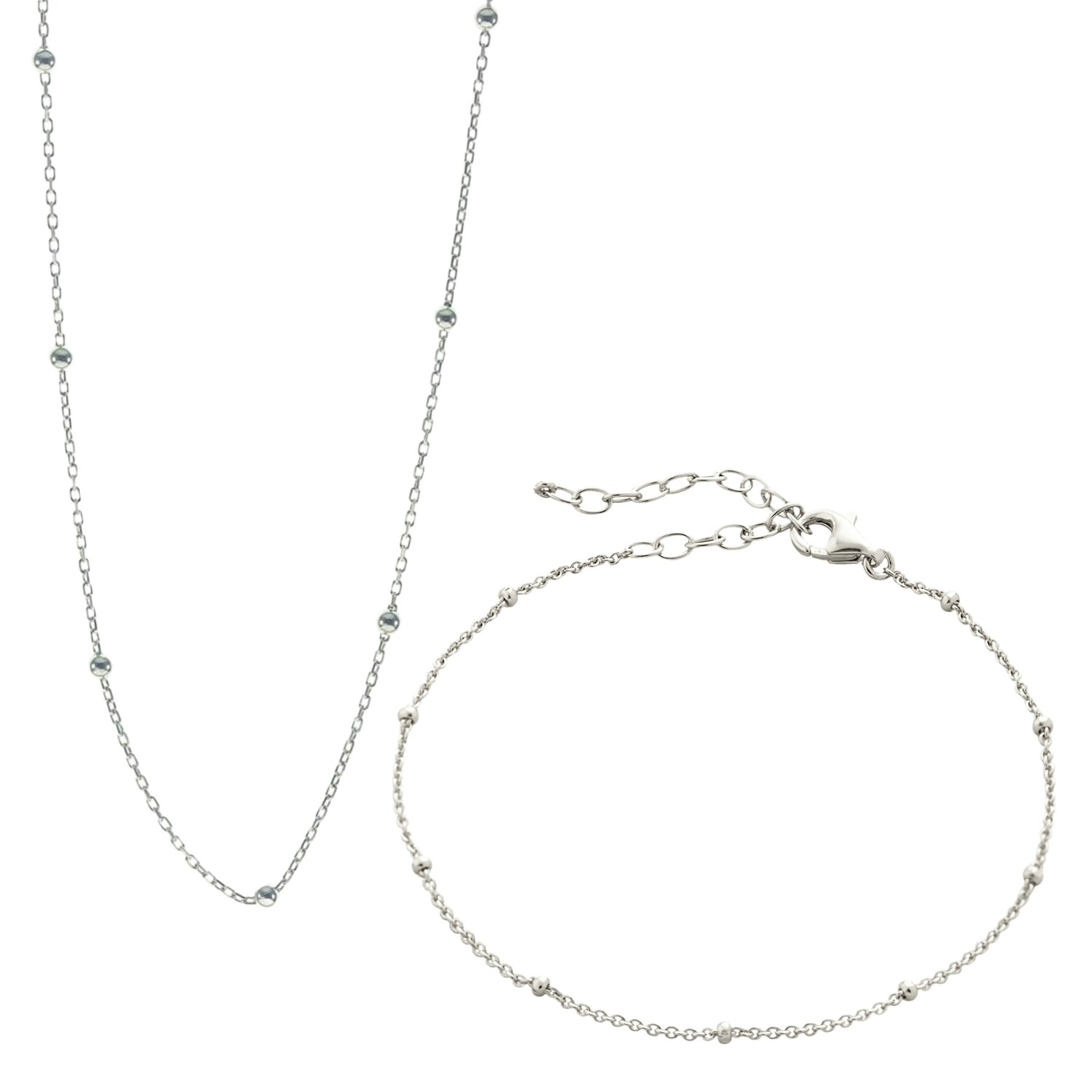 Spero London Silver Bead Chain Sterling Satellite Necklace And Bracelet Set