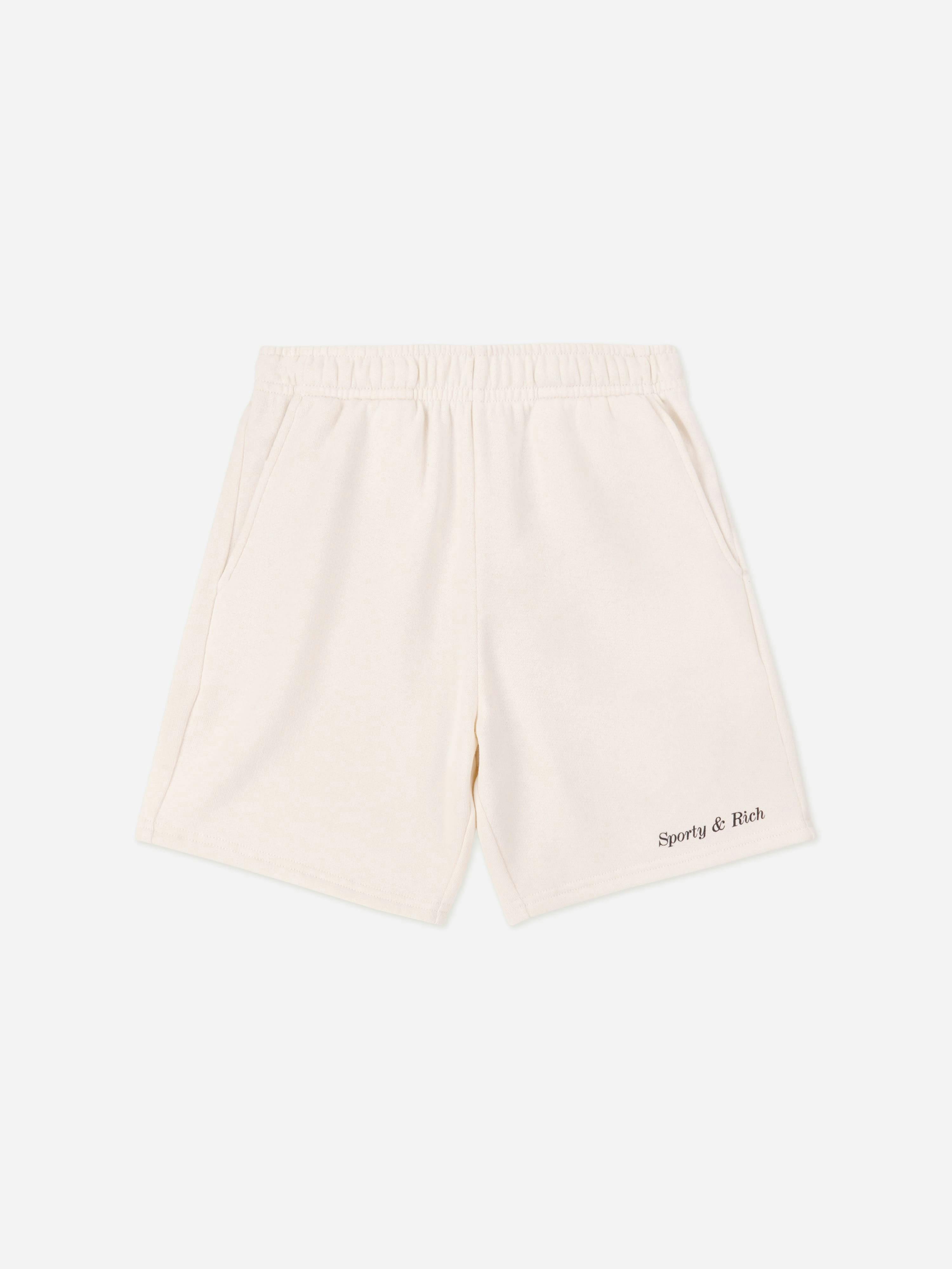 Sporty & Rich Unisex Kids Ivory Kids Classic Logo Gym Shorts In - 8 - 10 Yrs