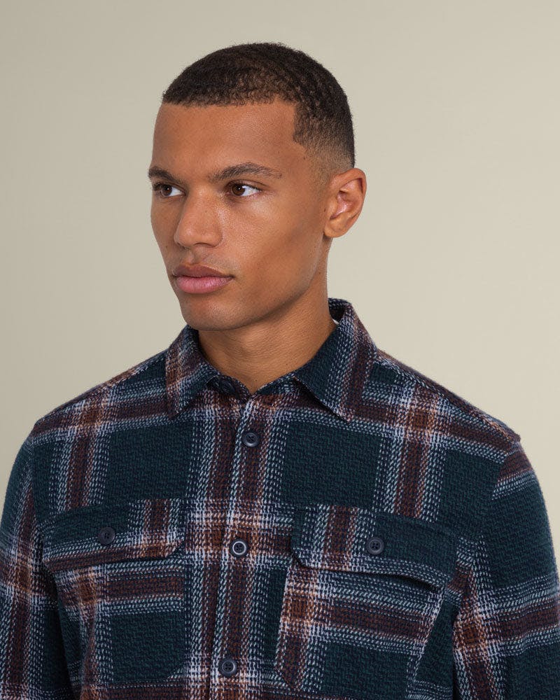 Larsson & Co Green Skagen - Multi Check Jersey Casual Overshirt - M