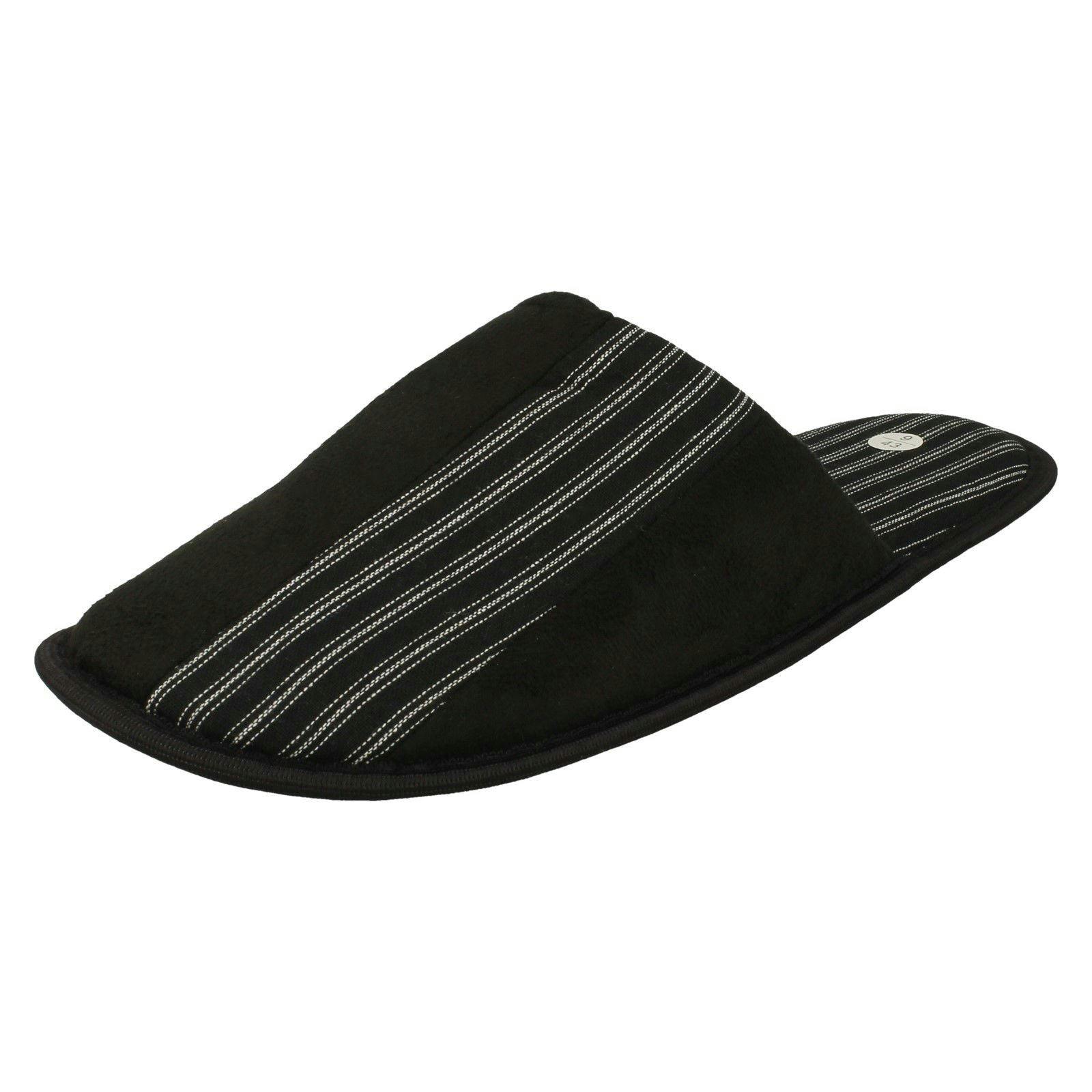 Spot On Men's Black Stripy Mule Slippers X2118 - Uk 6