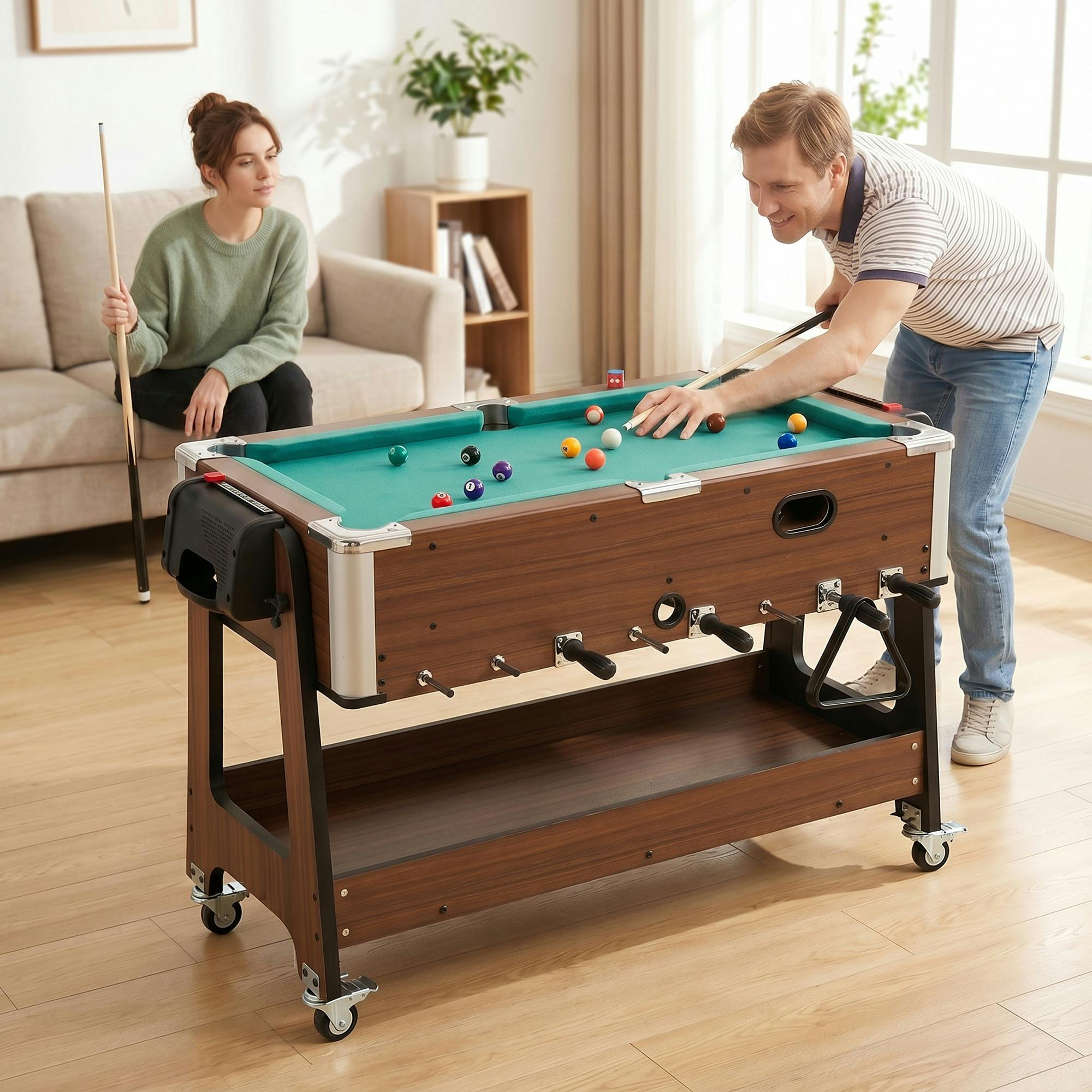 Rackhams White 3 In 1 Reversible Multi Games Table With Lockable Wheels And Shelf