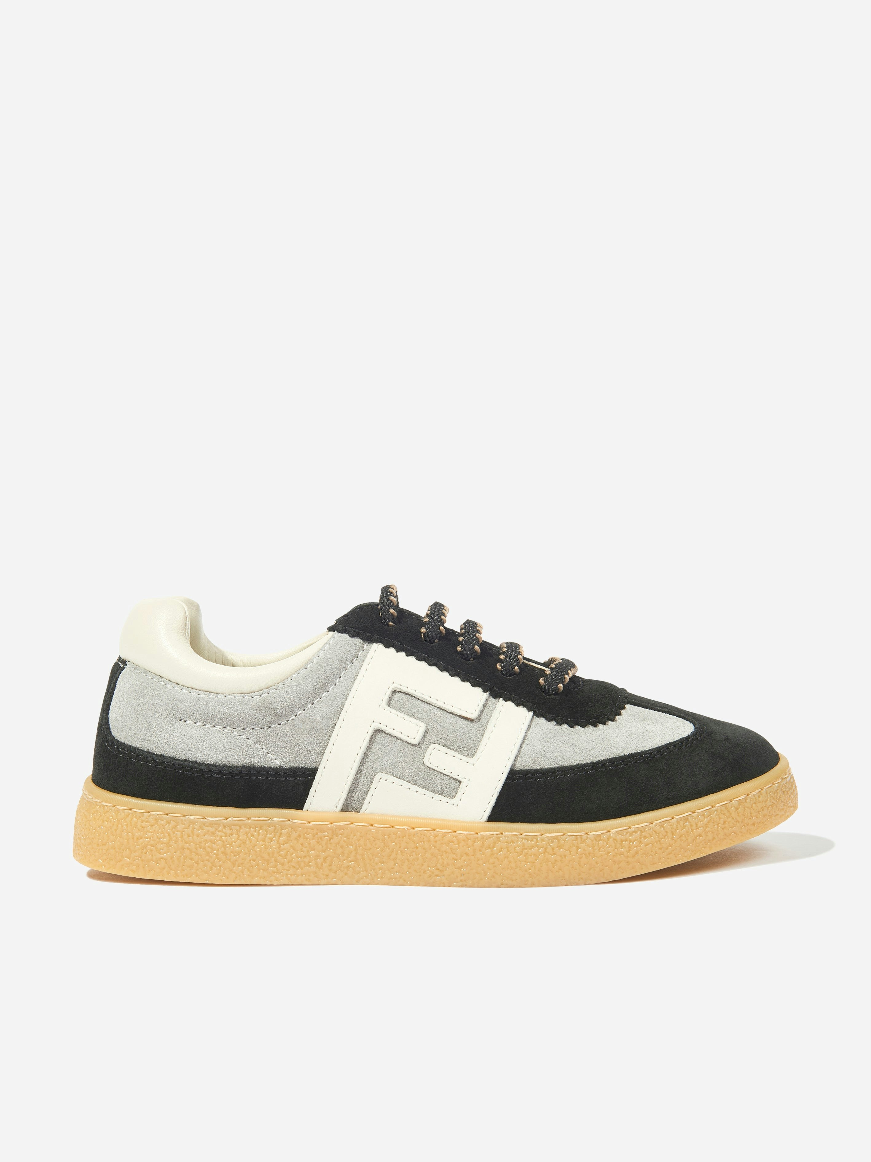 Fendi Kids Unisex Kids Black Leather Ff Logo Trainers In - Eu 31 Uk 12.5