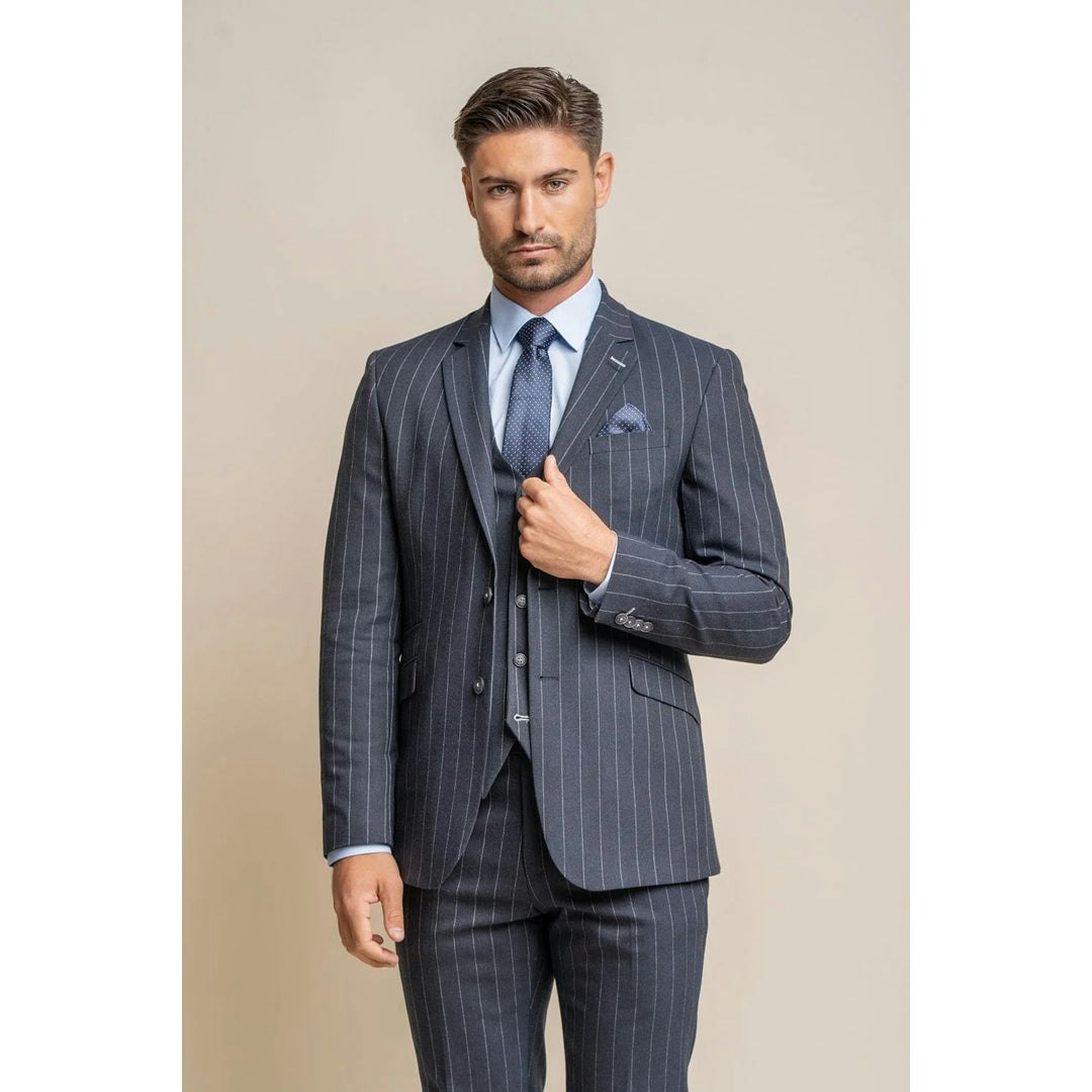 House Of Cavani Men's Blue Invincible - Navy Pinstripe Blazer - 42