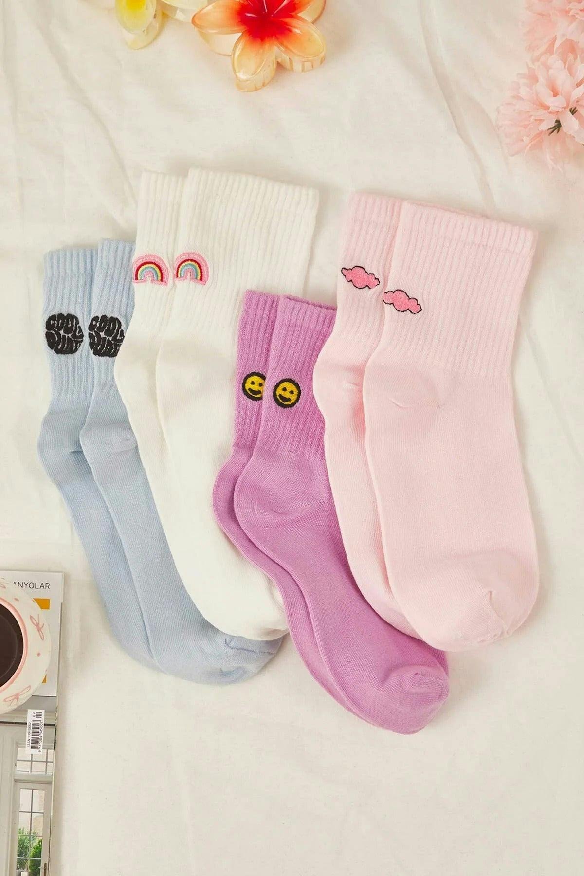 Wovcor 4-Pack Cotton Knit Socks - Multi - One Size
