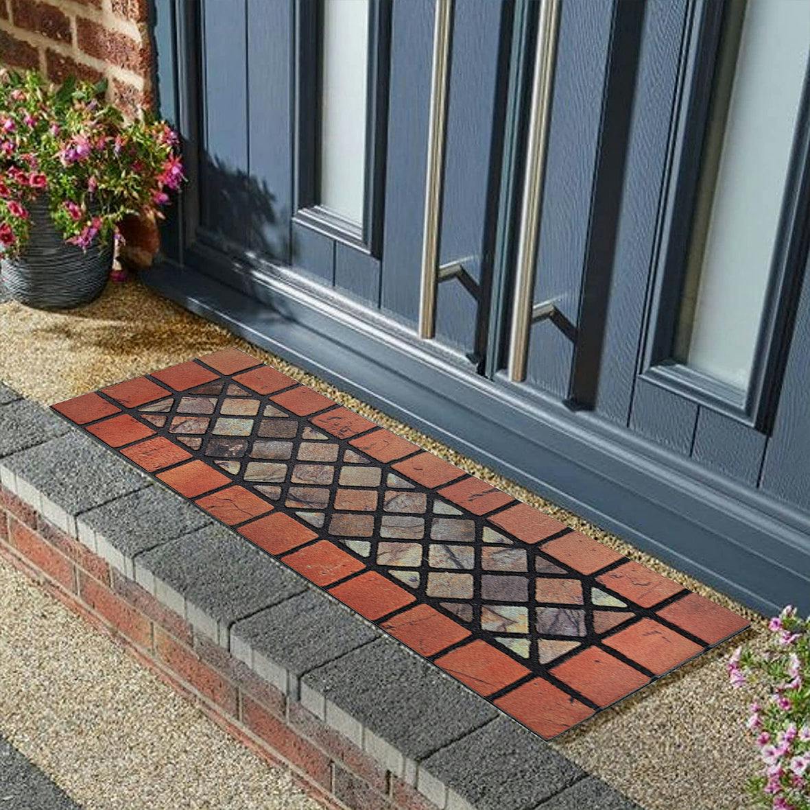 Rackhams Red Eco-Friendly Rubber Step Mat - Border - Set Of 2