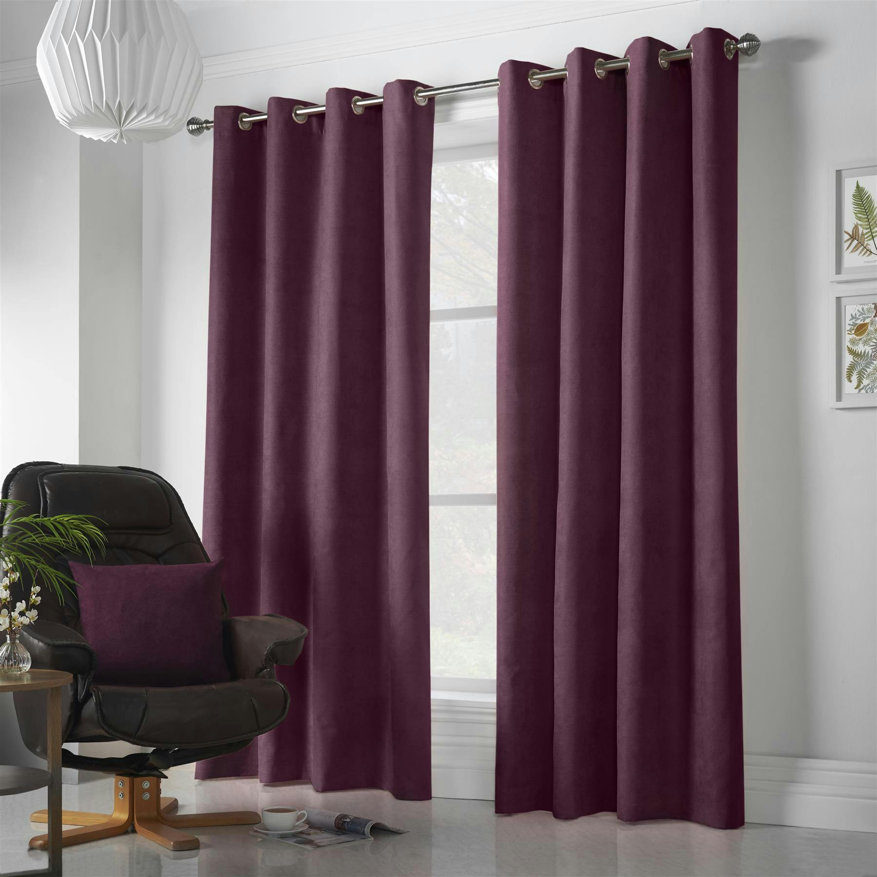 Rackhams Velvet Chenille Ring Top Curtains - Aubergine - 142Cm Width X 229Cm Drop
