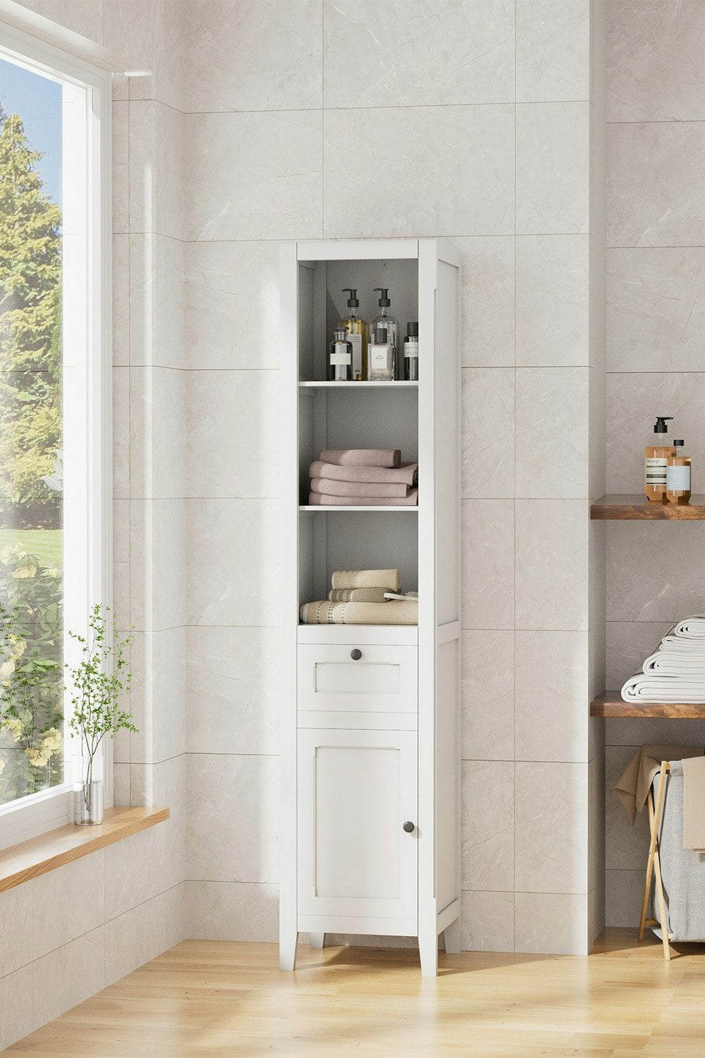 Rackhams White 3 Tier Freestanding Tall Bathroom Storage Cabinet