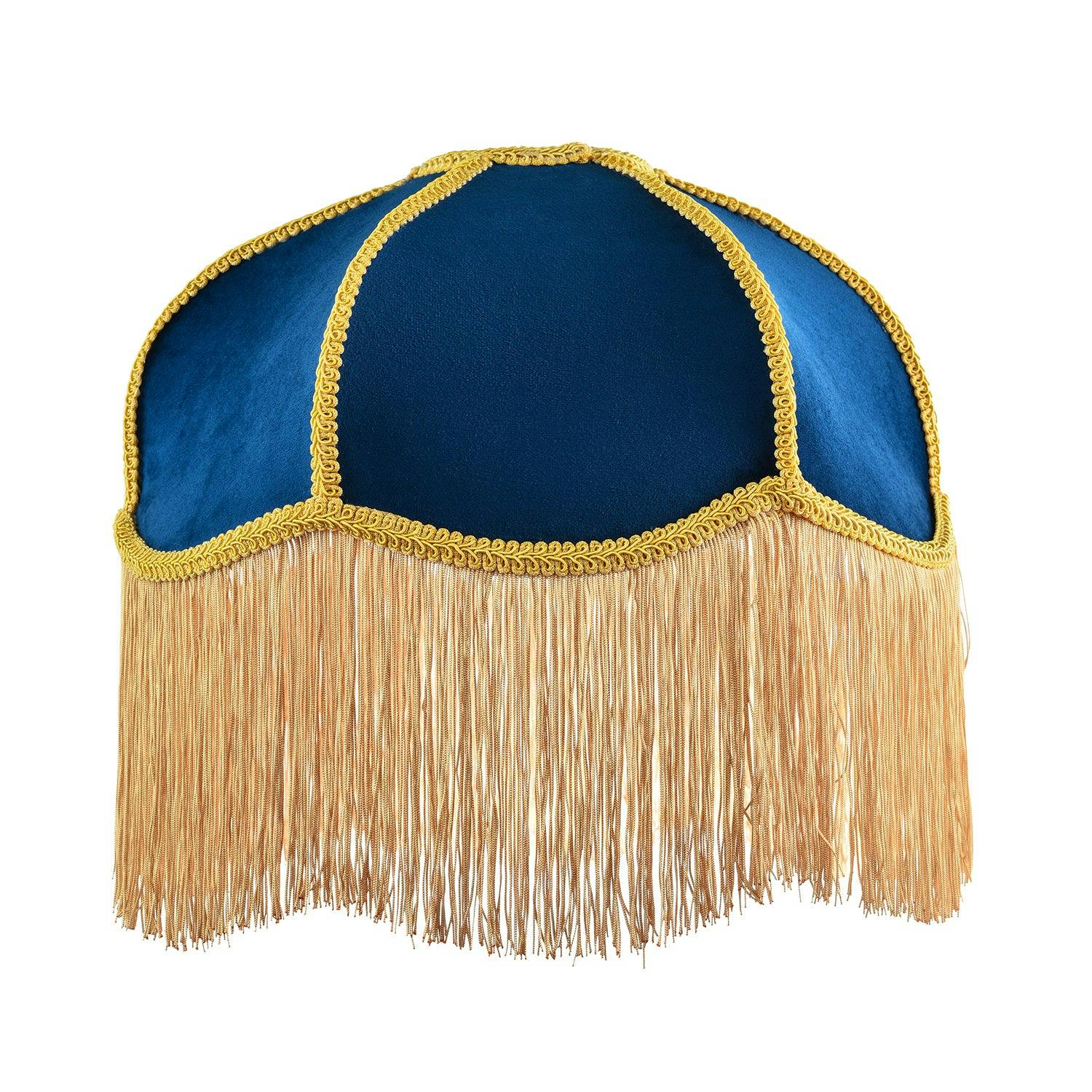 Rackhams Blue/Gold Domed Victorian Shape Lamp Shade In Navy Velvet With Trim