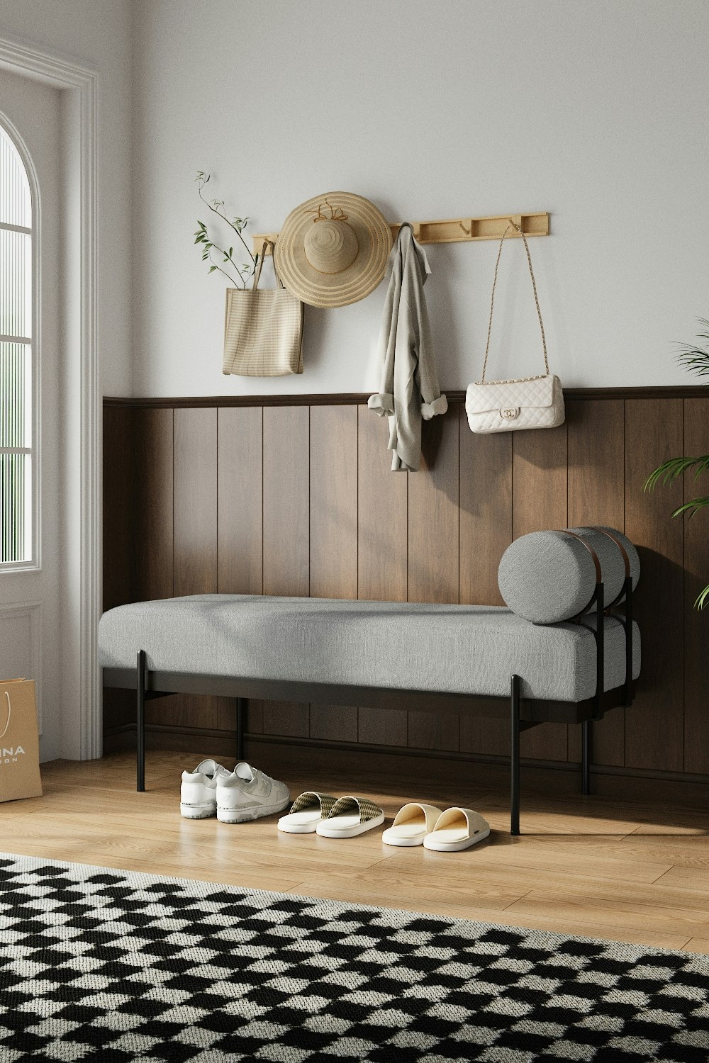 Living And Home Light/Grey Upholstered Bench With A Removable Pillow