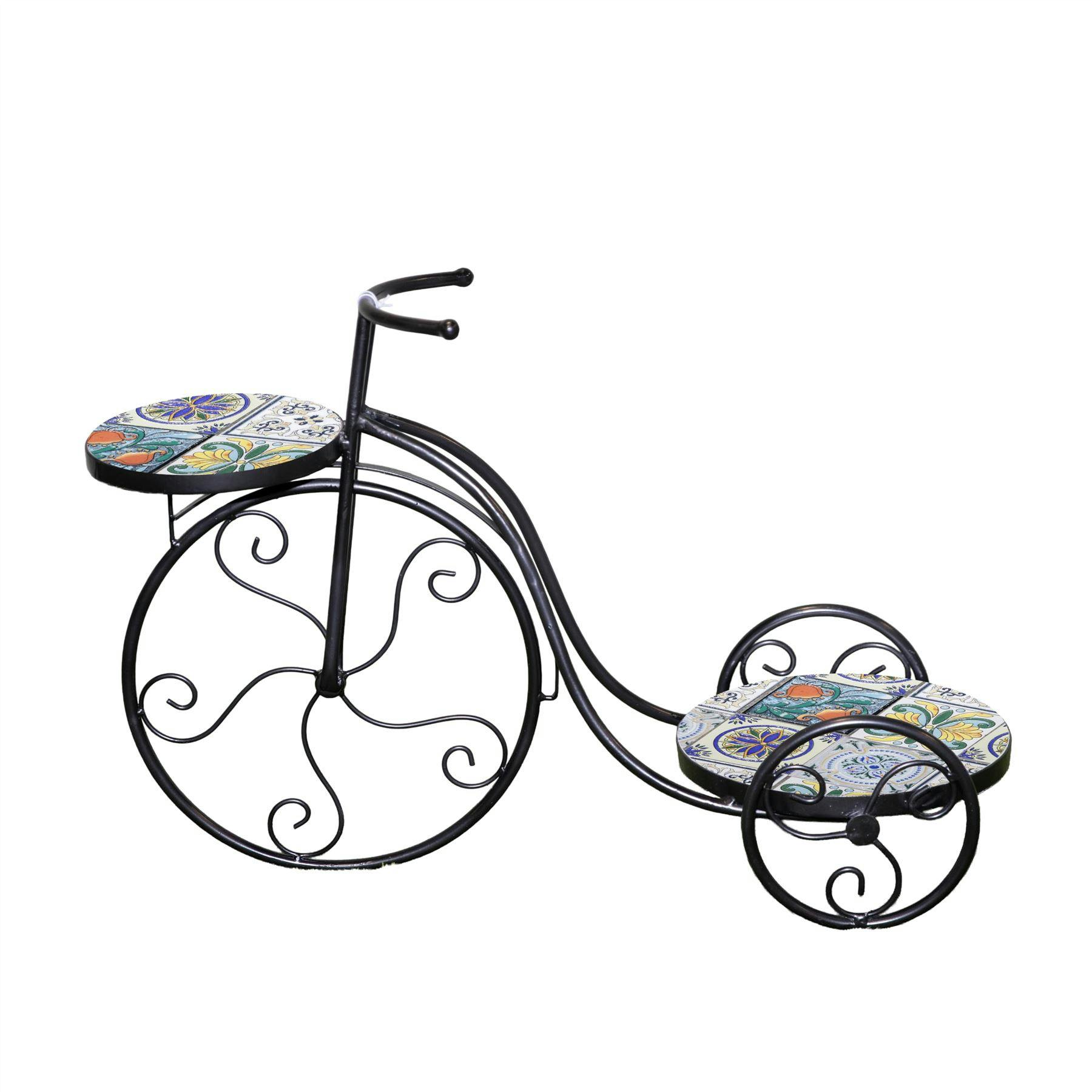 Shatchi Lisbon Mosaic Tricycle Plant Stand Decorative Metal Flower Pot Holder For Indoor And Outdoor Display - 38.5 X 44 X 68